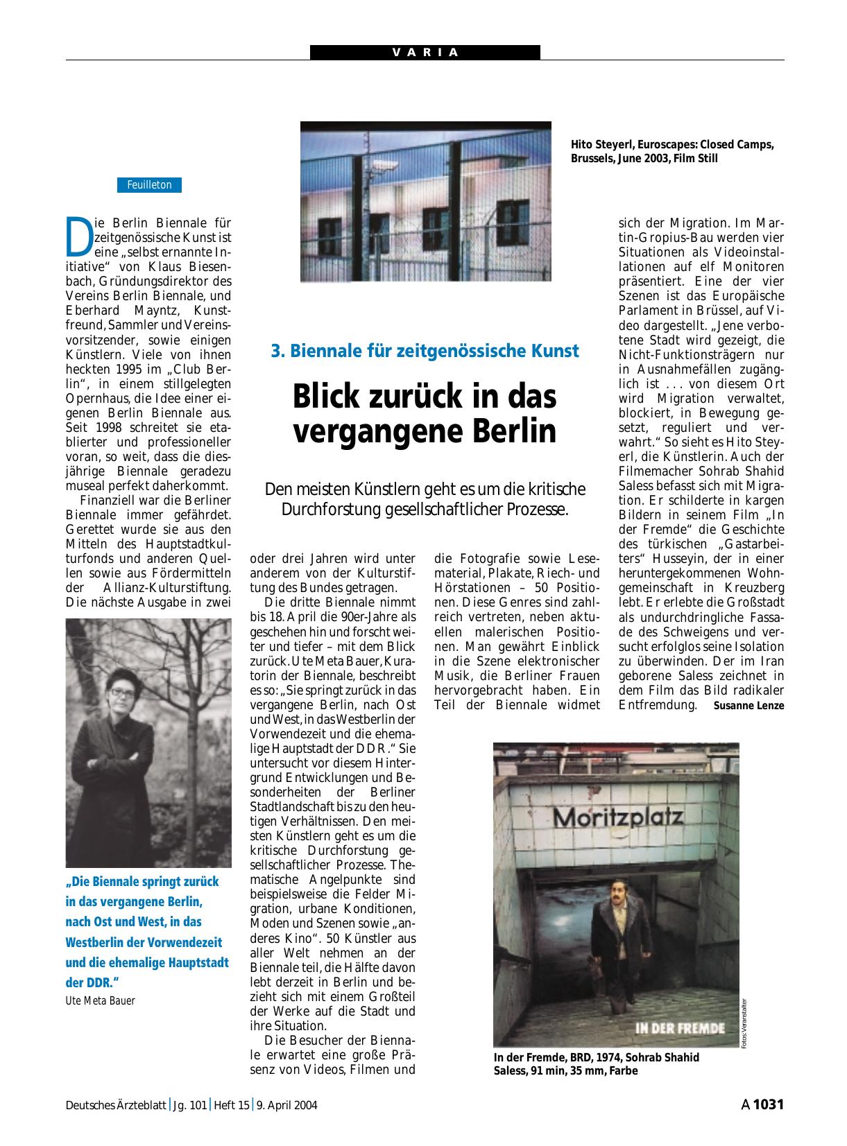 Vorschauseite 1: 3. Biennale für zeitgenössische Kunst: Blick zurück in das vergangene Berlin