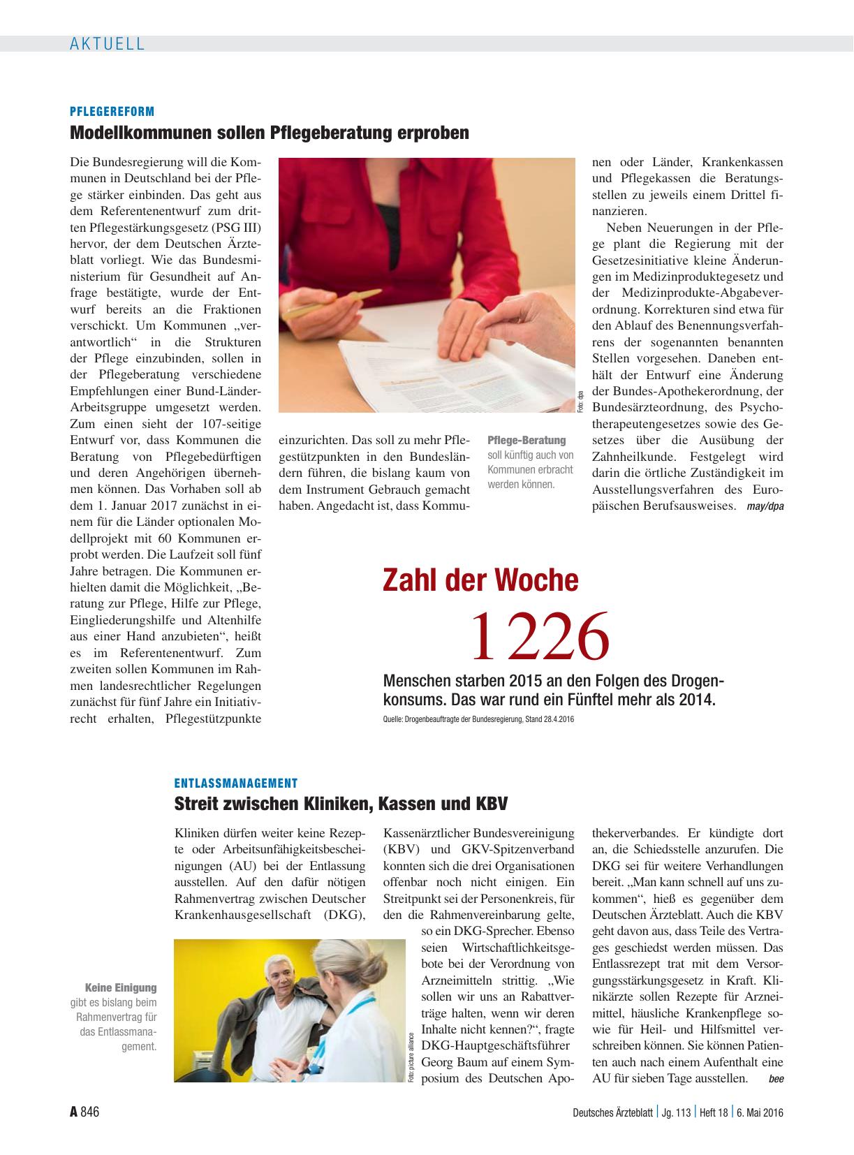 Vorschauseite 1: Pflegereform: Modellkommunen sollen Pflegeberatung erproben
