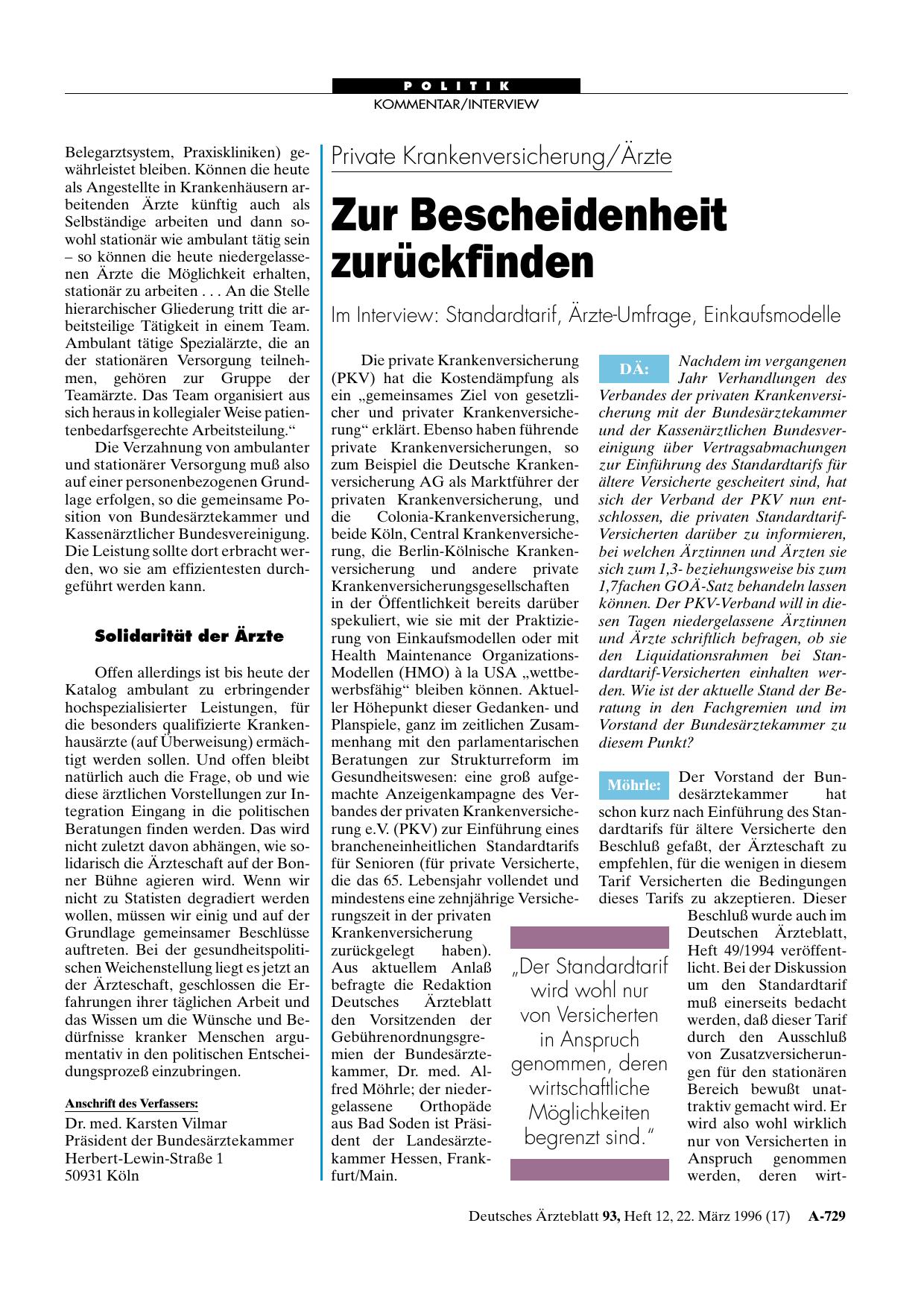 Vorschauseite 1: Private Krankenversicherung/Ärzte – Zur Bescheidenheit zurückfinden