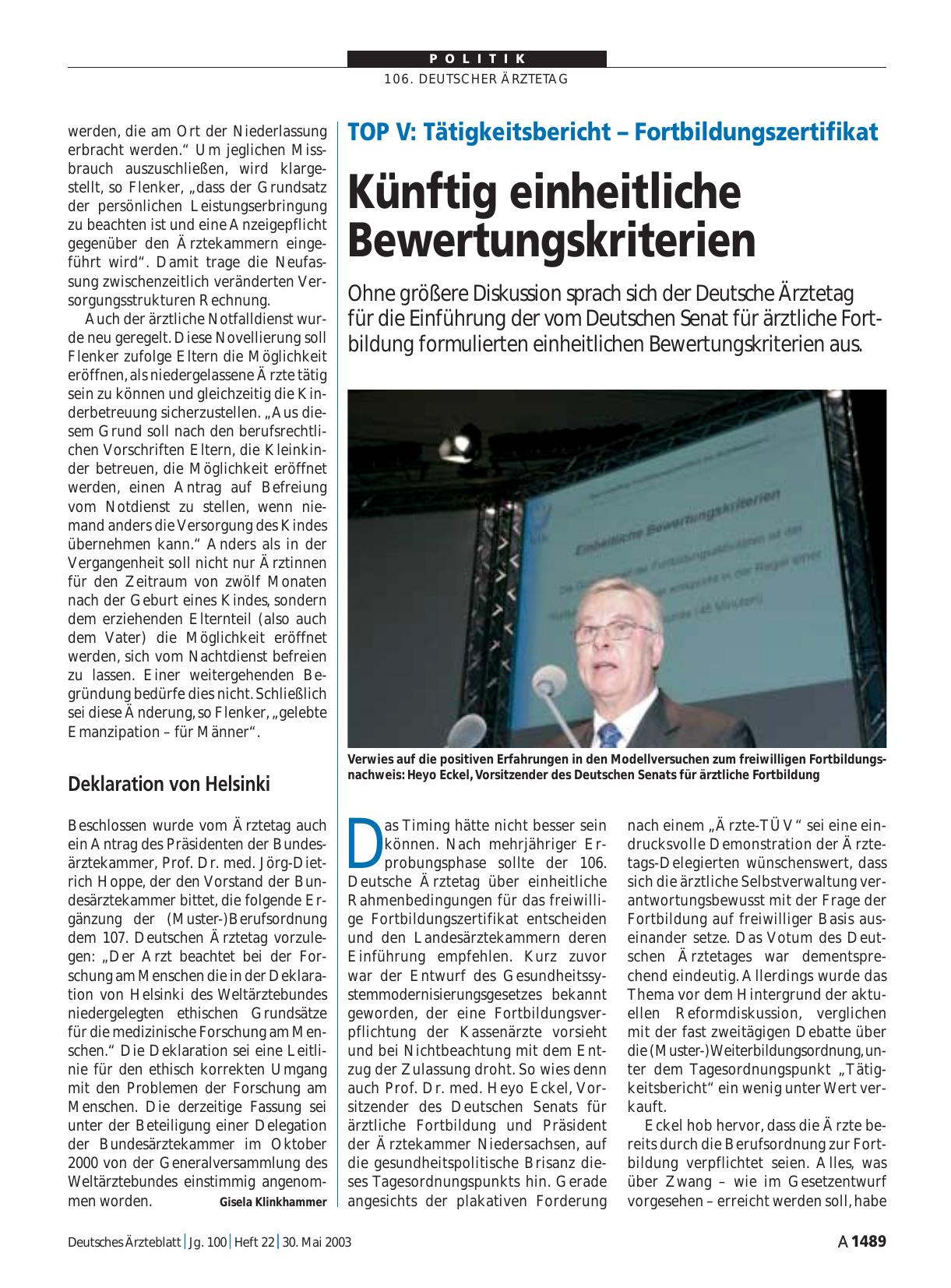 Vorschauseite 1: TOP V - Tätigkeitsbericht – Fortbildungszertifikat: Künftig einheitliche Bewertungskriterien
