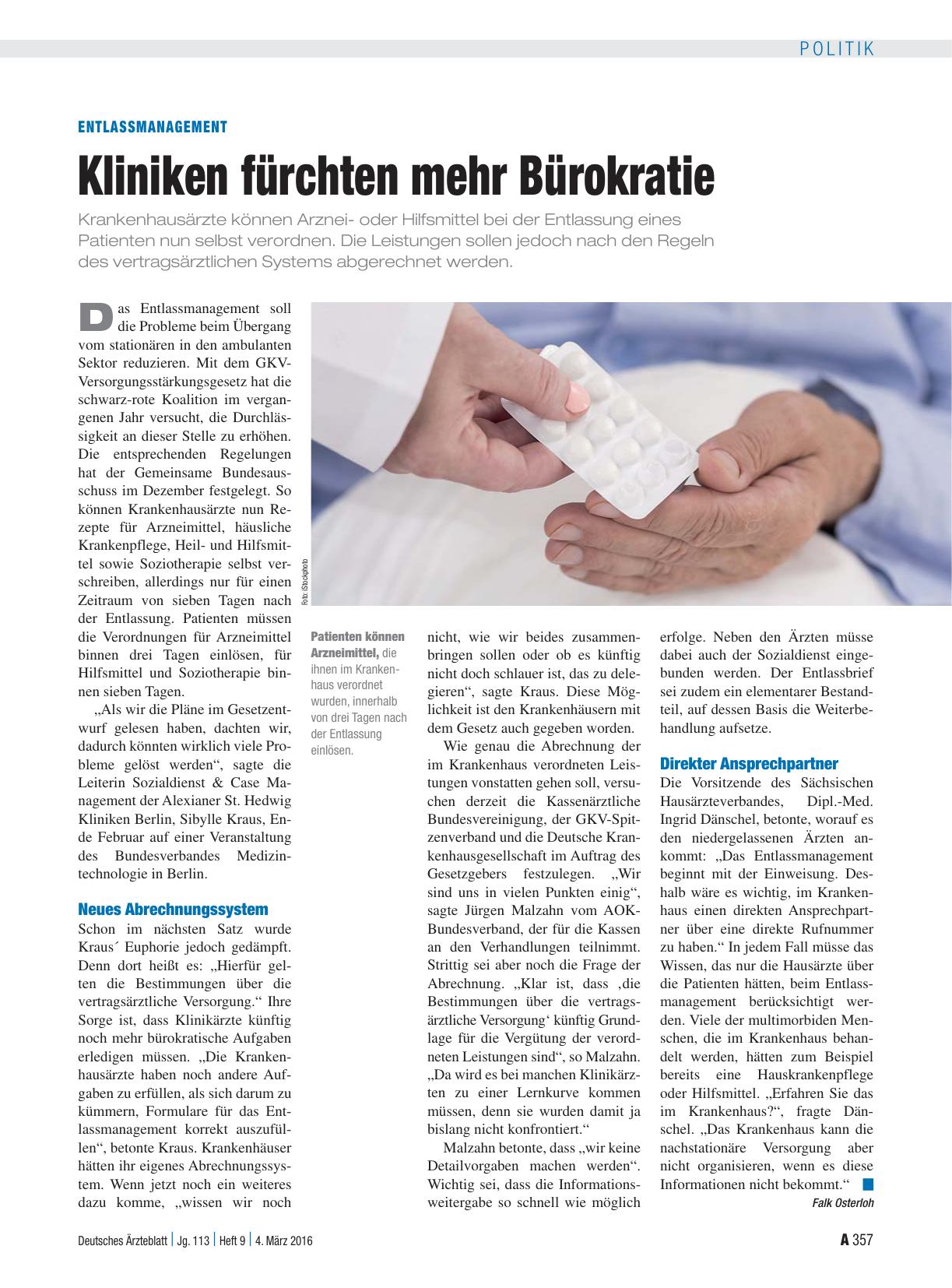 Vorschauseite 1: Entlassmanagement: Kliniken fürchten mehr Bürokratie