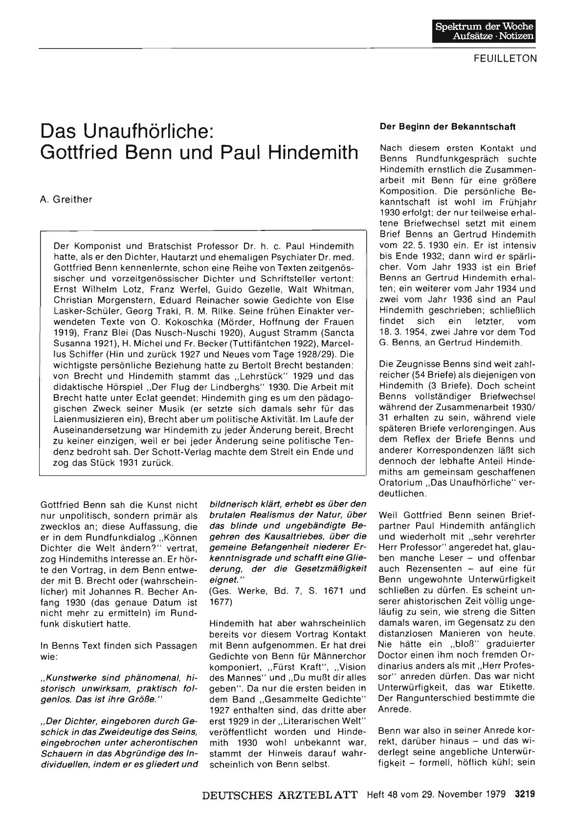Vorschauseite 1: Das Unaufhörliche: Gottfried Benn und Paul Hindemith