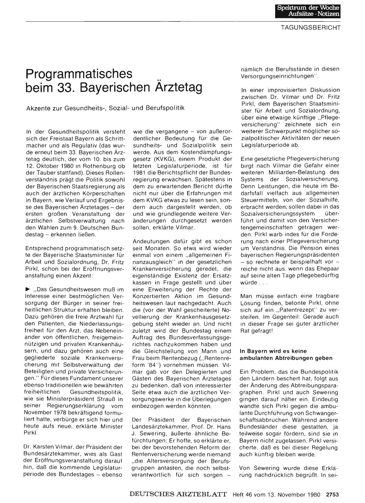 Vorschauseite 1: Programmatisches. . beim 33. Bayerischen Arztetag: Akzente zur Gesundheits-, Sozialund Berufspolitik