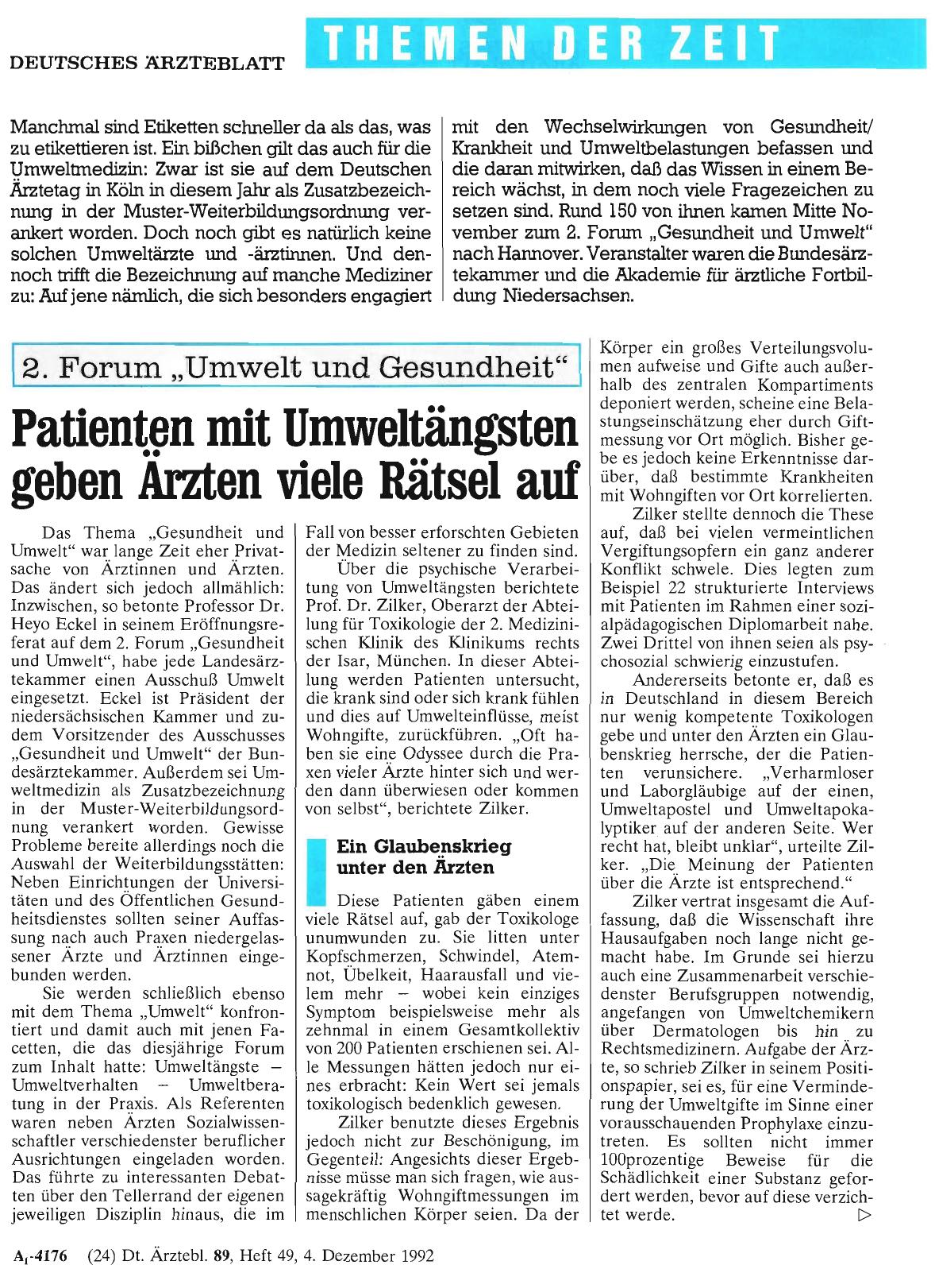 Vorschauseite 1: 2. Forum „Umwelt und Gesundheit“: Patienten mit Umweltängsten geben Ärzten viele Rätsel auf