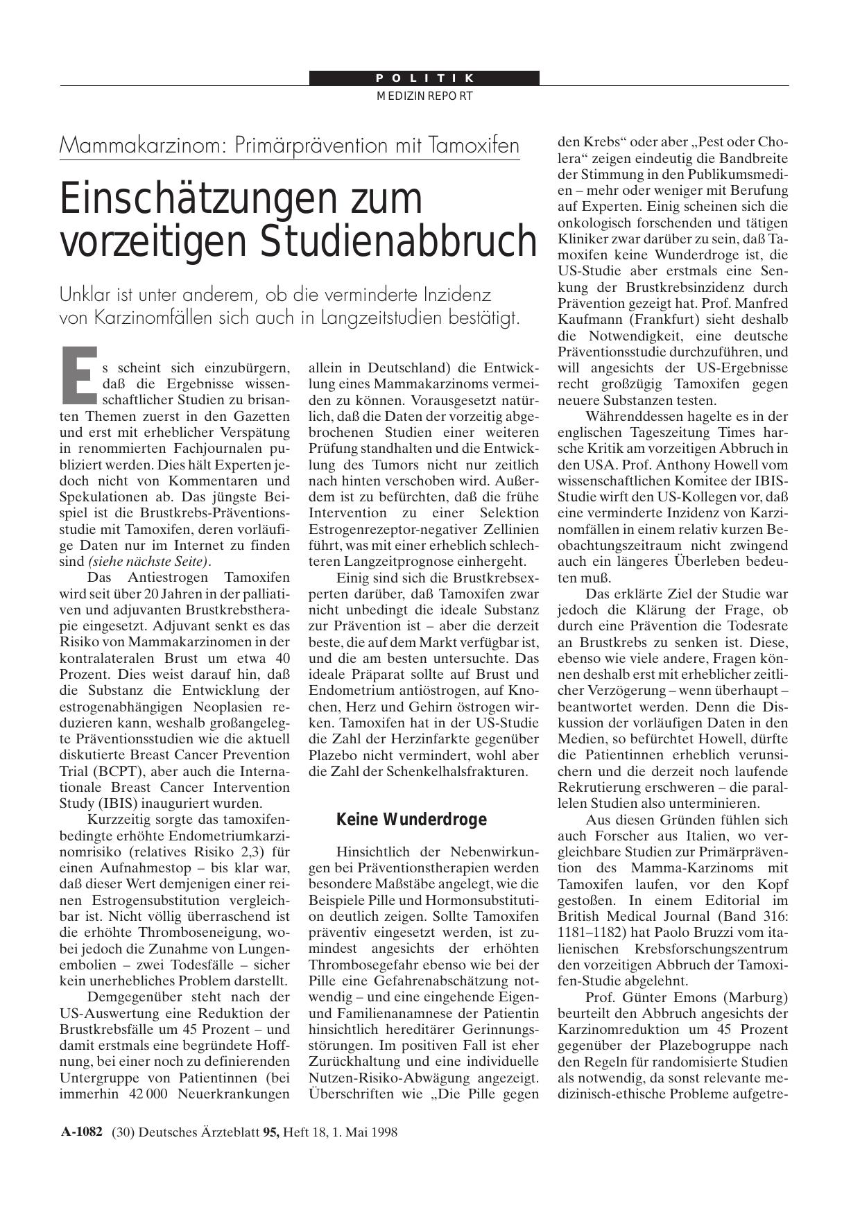 Vorschauseite 1: Mammakarzinom – Primärprävention mit Tamoxifen: Einschätzungen zum vorzeitigen Studienabbruch