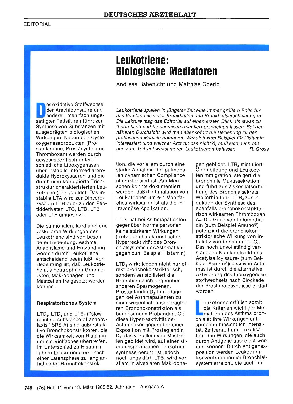 Vorschauseite 1: Leukotriene: Biologische Mediatoren