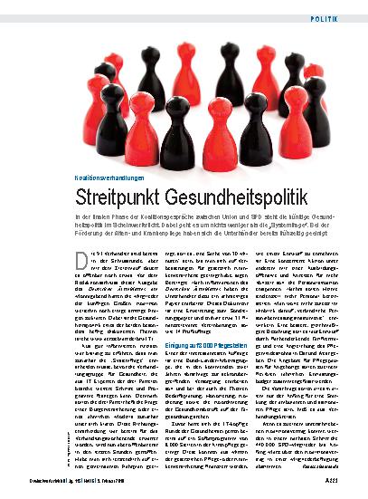 Vorschauseite 1: Koalitionsverhandlungen: Streitpunkt Gesundheitspolitik