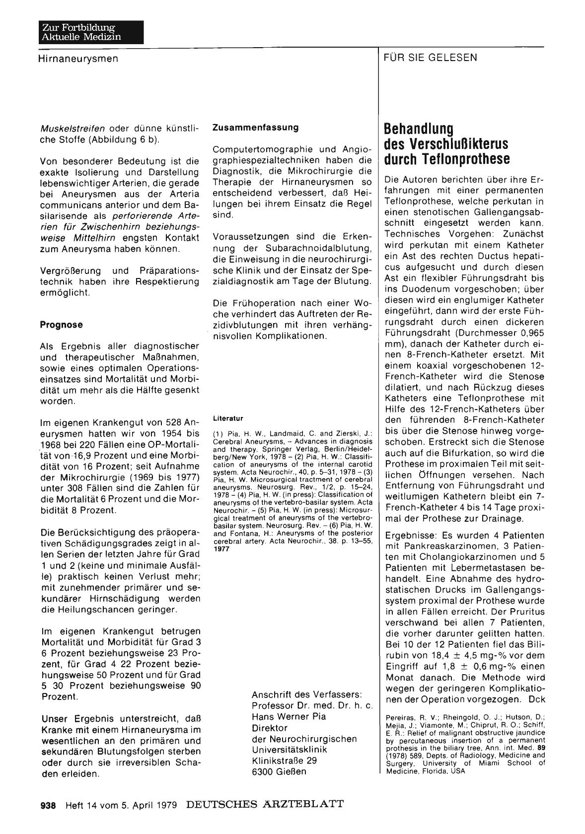 Vorschauseite 1: Behandlung des Verschlußikterus durch Teflonprothese