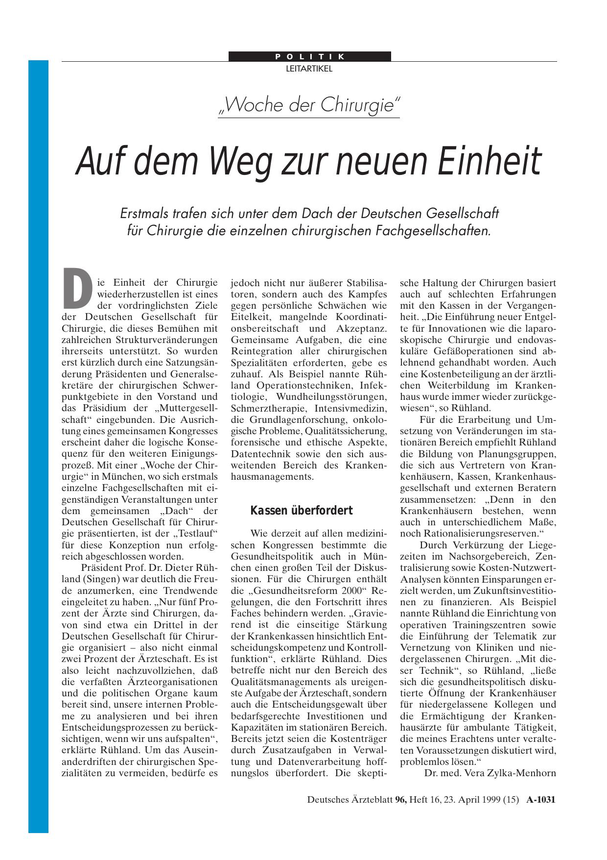 Vorschauseite 1: „Woche der Chirurgie„: Auf dem Weg zur neuen Einheit