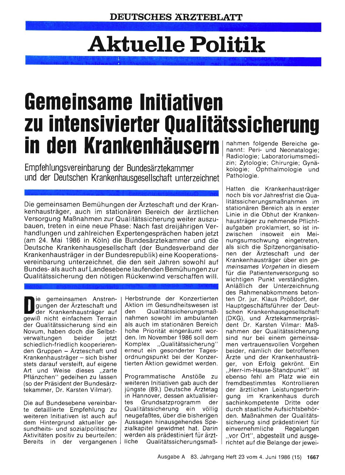 Vorschauseite 1: Gemeinsame Initiativen zu intensivierter Qualitätssicherung in den Krankenhäusern
