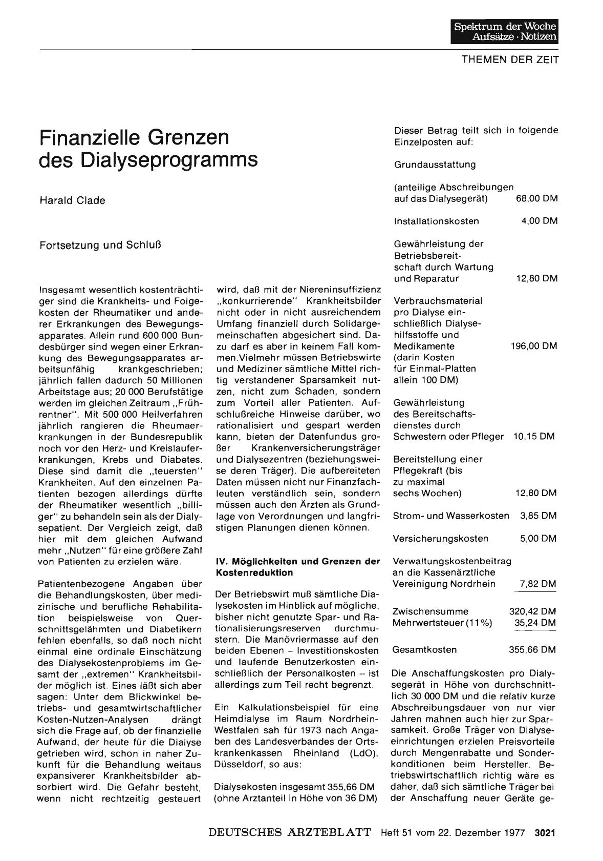 Vorschauseite 1: Finanzielle Grenzen des Dialyseprogramms