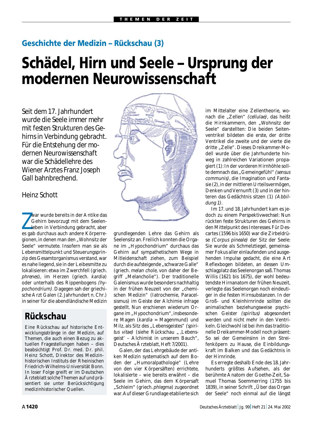 Vorschauseite 1: Geschichte der Medizin – Rückschau (3): Schädel, Hirn und Seele – Ursprung der modernen Neurowissenschaft