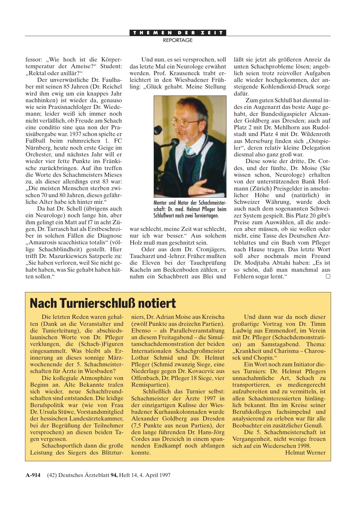 Vorschauseite 1: Nach Turnierschluß notiert