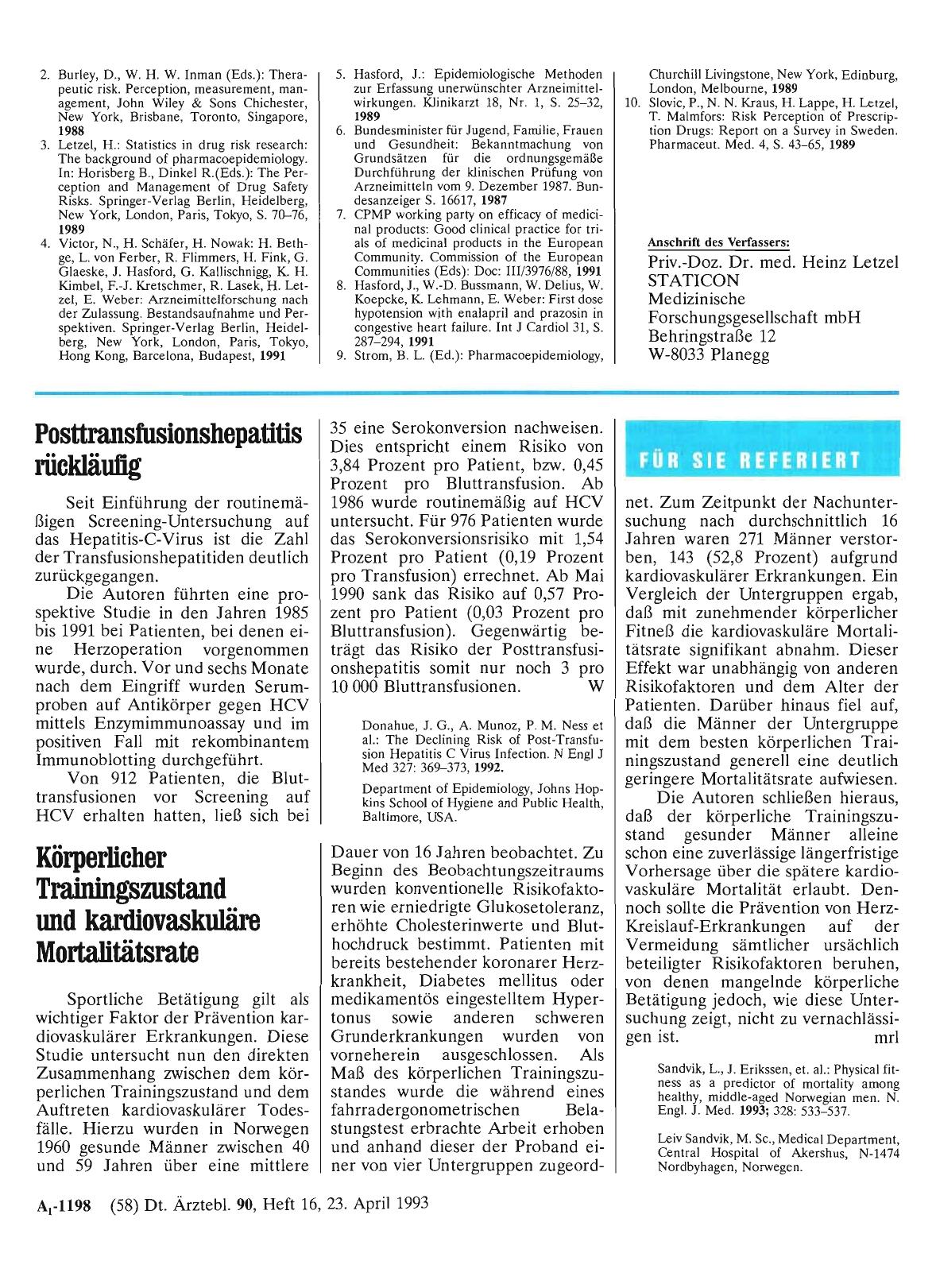 Vorschauseite 1: Posttransfusionshepatitis rückläufig