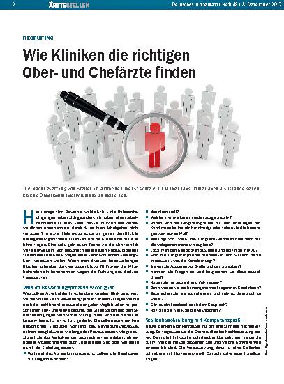 Vorschauseite 1: Recruiting: Wie Kliniken die richtigen Oberund Chefärzte finden