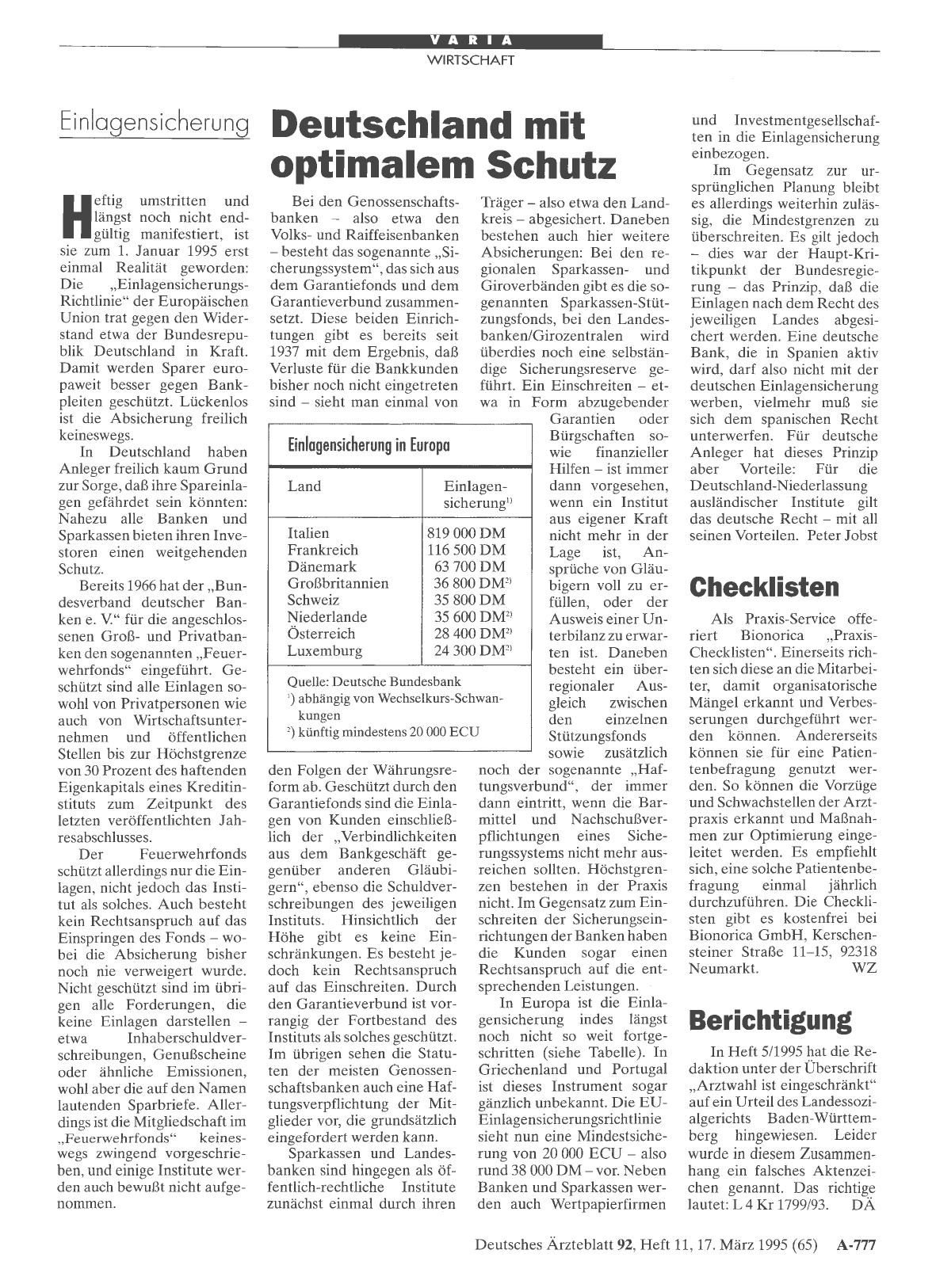 Vorschauseite 1: Einlagensicherung: Deutschland mit optimalem Schutz