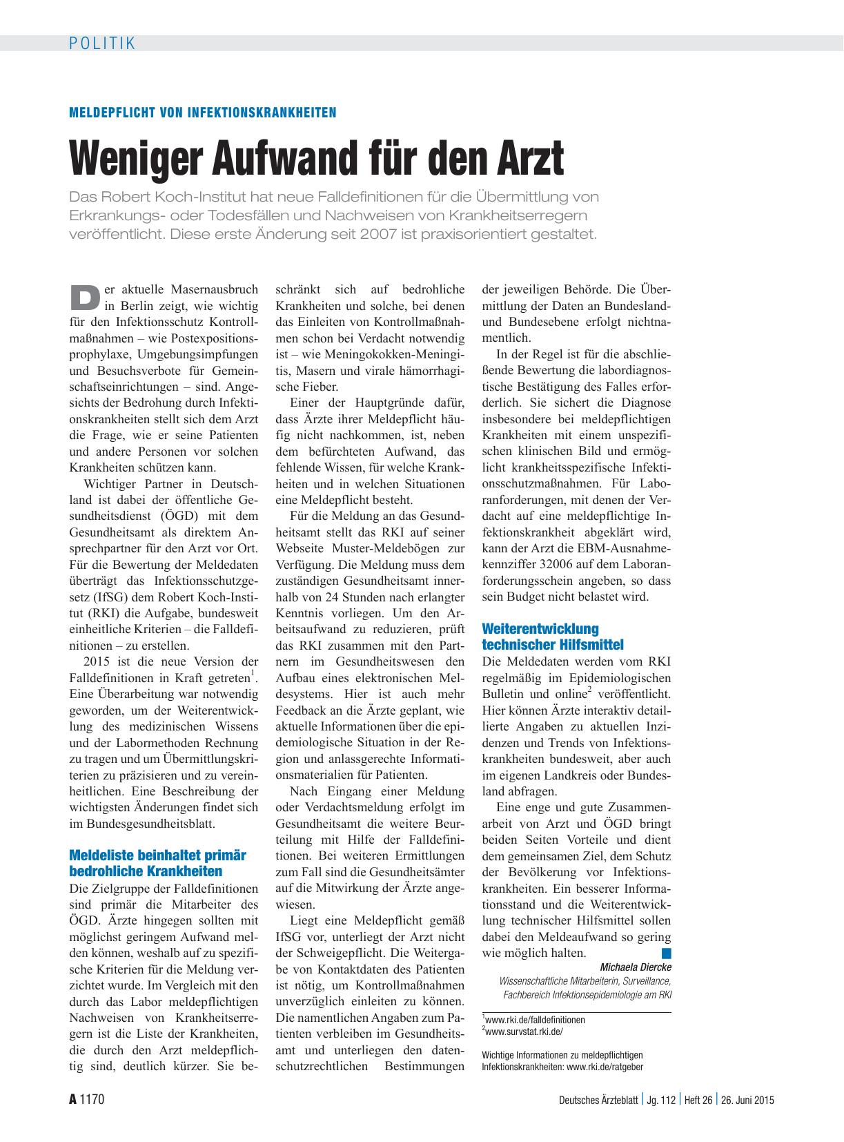 Vorschauseite 1: Meldepflicht von Infektionskrankheiten: Weniger Aufwand für den Arzt