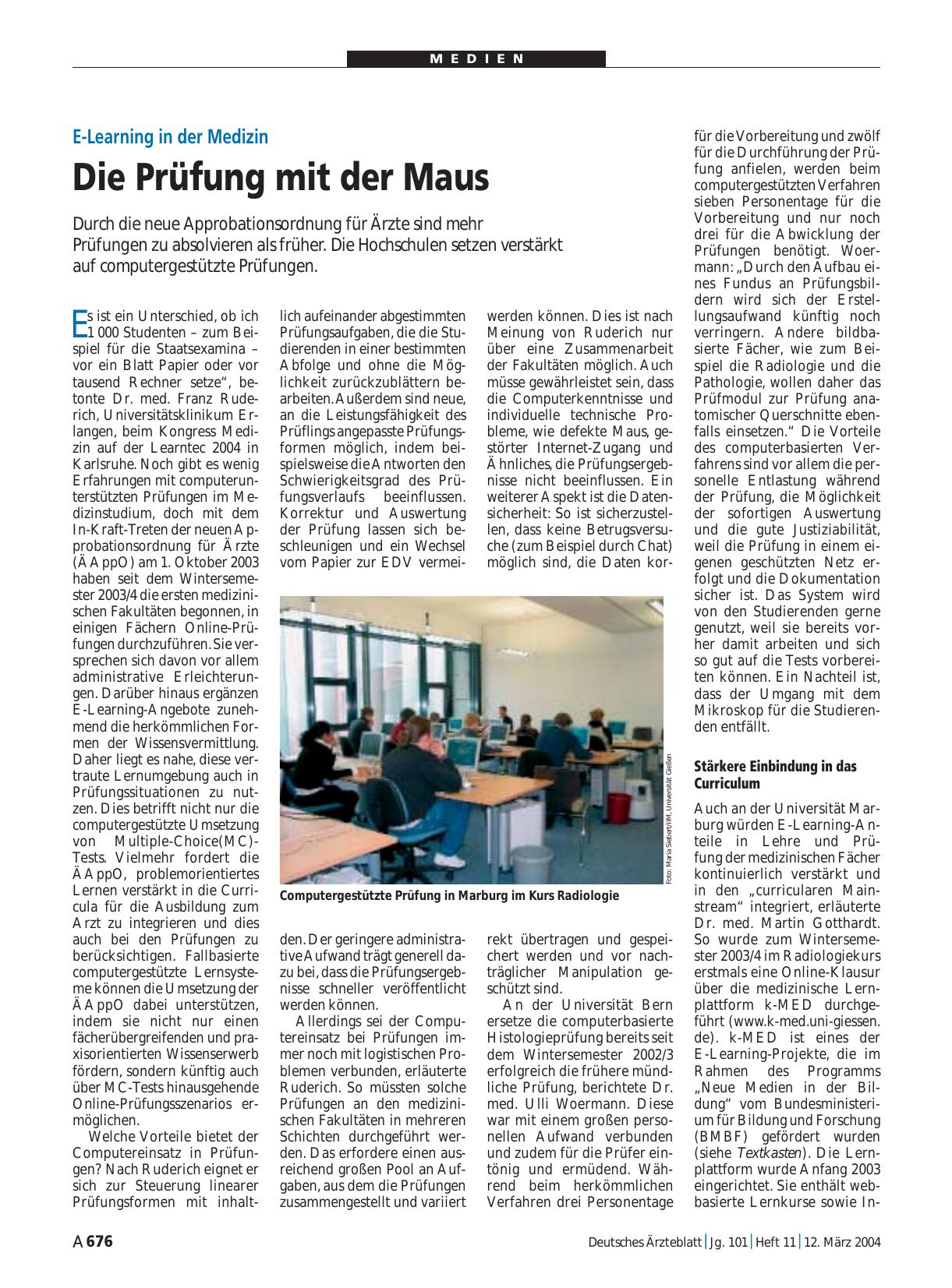 Vorschauseite 1: E-Learning in der Medizin: Die Prüfung mit der Maus