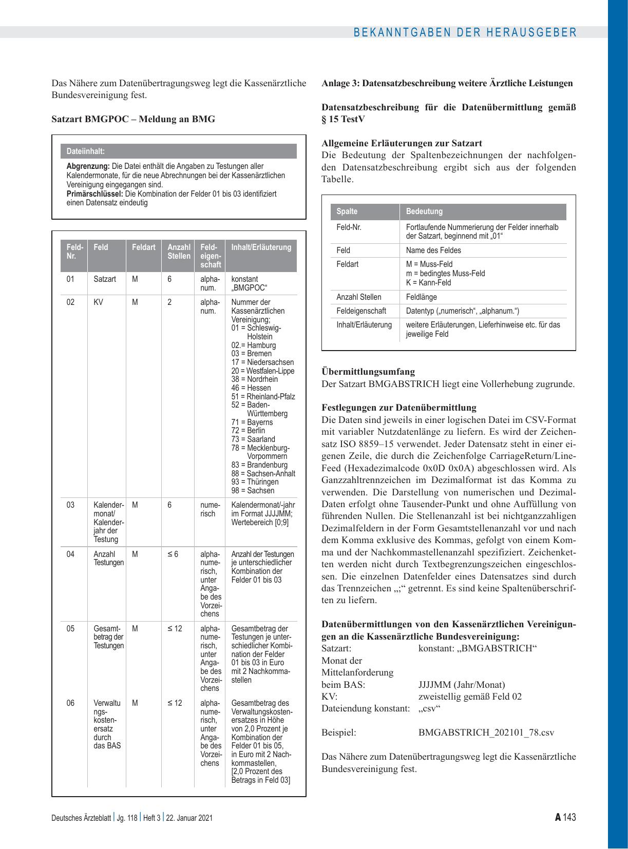 Vorschauseite 5: Vorgaben der Kassenärztlichen Bundesvereinigung über die Erfüllung der Pflichten der Kassenärztlichen Vereinigungen gemäß § 7 Absatz 6 der Verordnung zum Anspruch auf Testung in B…