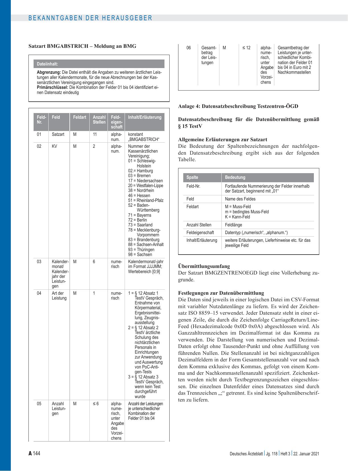 Vorschauseite 6: Vorgaben der Kassenärztlichen Bundesvereinigung über die Erfüllung der Pflichten der Kassenärztlichen Vereinigungen gemäß § 7 Absatz 6 der Verordnung zum Anspruch auf Testung in B…