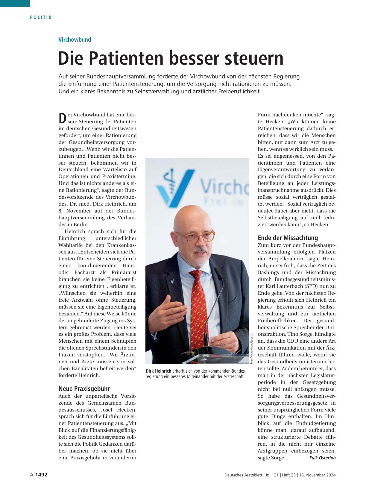 Vorschauseite 1: Virchowbund: Die Patienten besser steuern