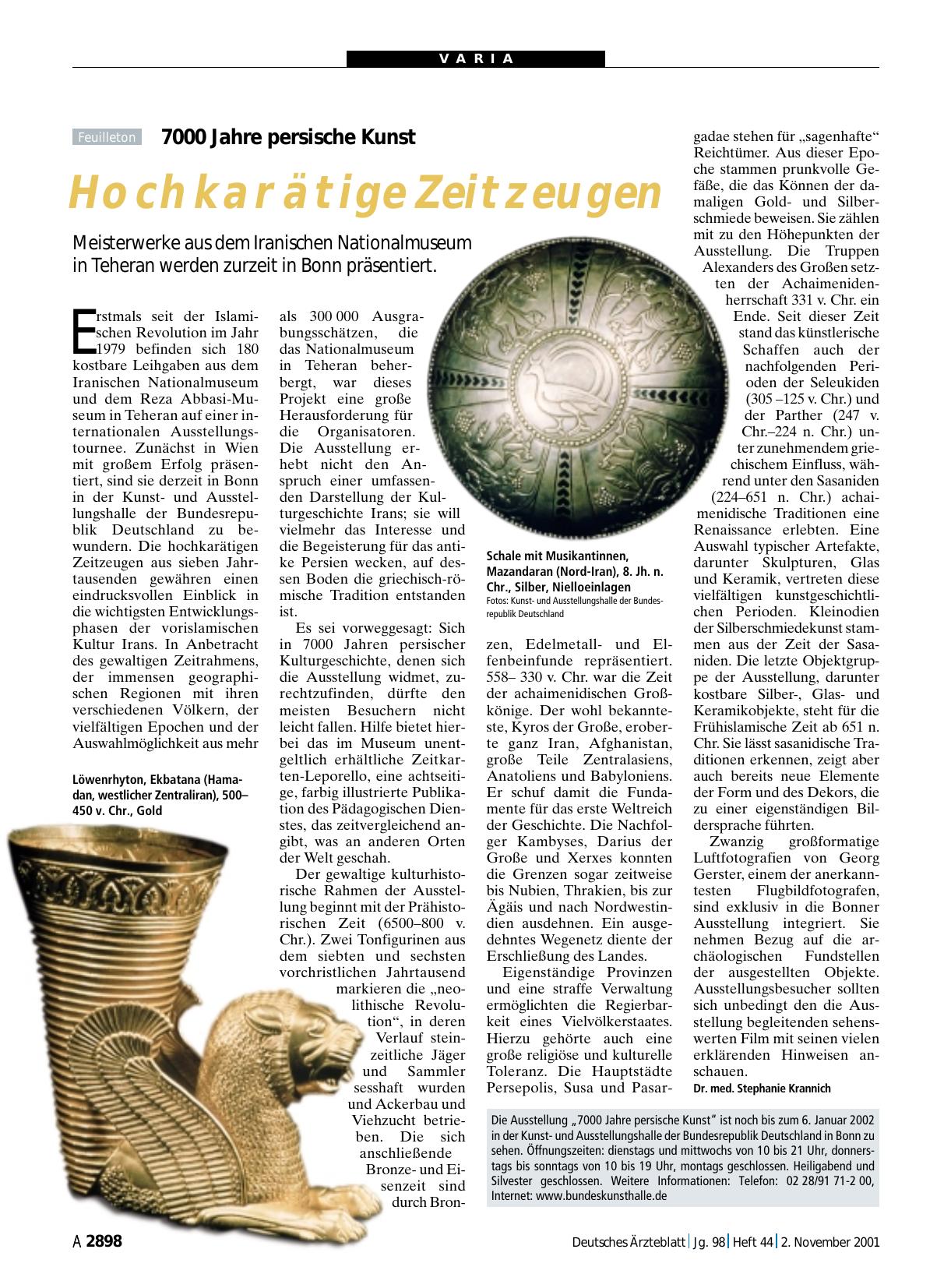Vorschauseite 1: Die Ausstellung „7000 Jahre persische Kunst“