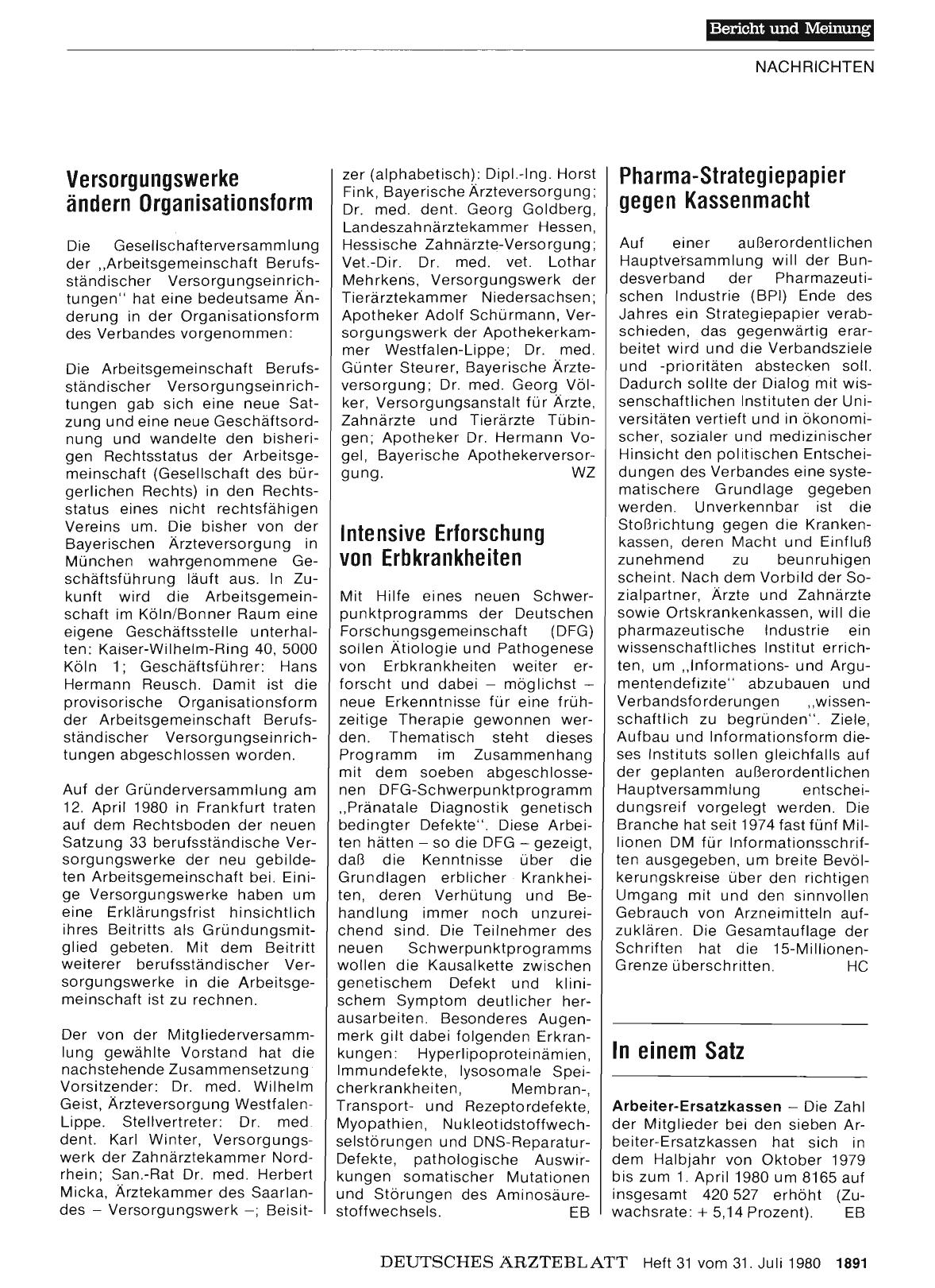 Vorschauseite 1: Versorgungswerke ändern Organisationsform