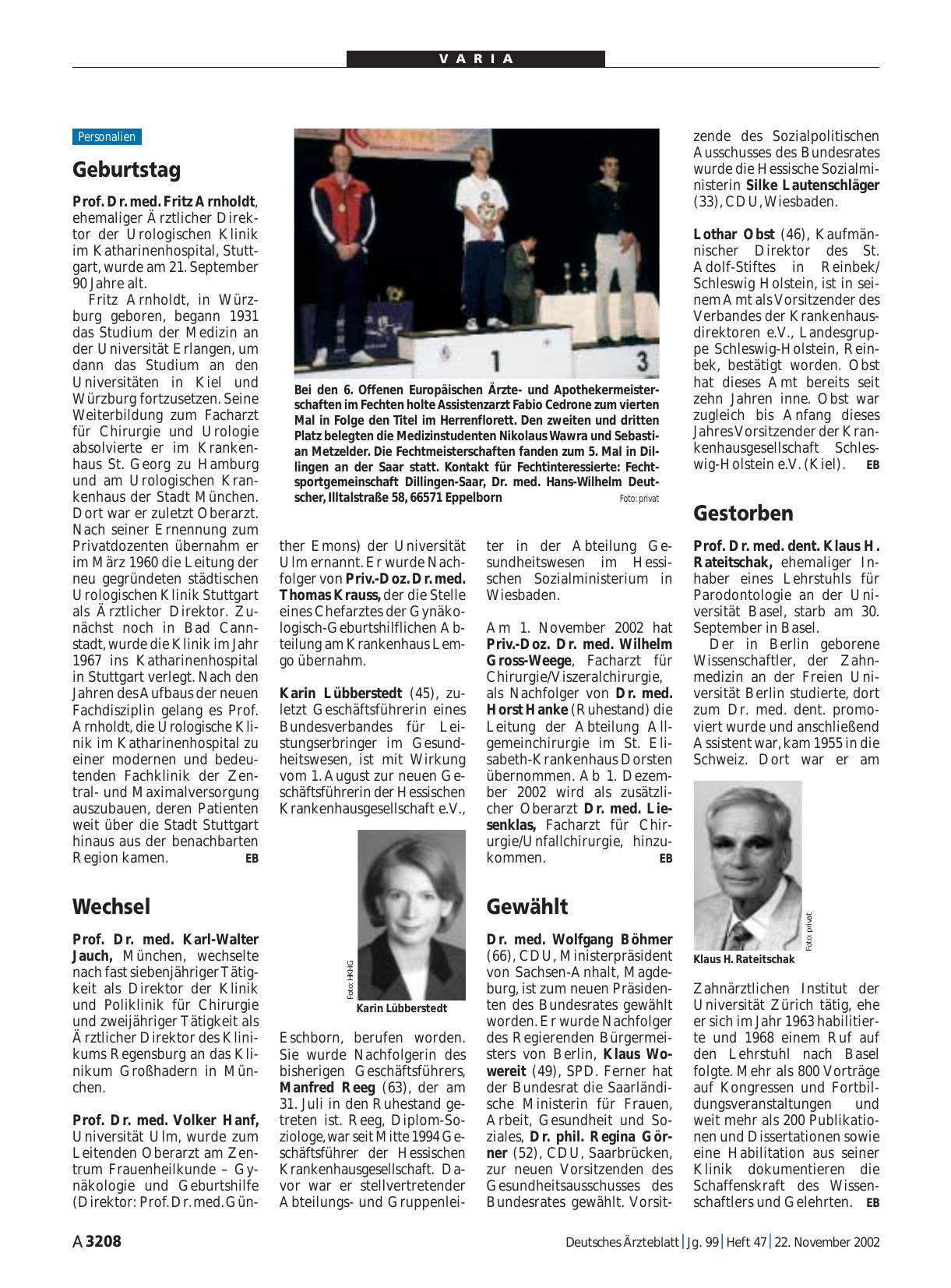 Vorschauseite 1: 6. Offenen Europäischen Ärzteund Apothekermeisterschaften im Fechten