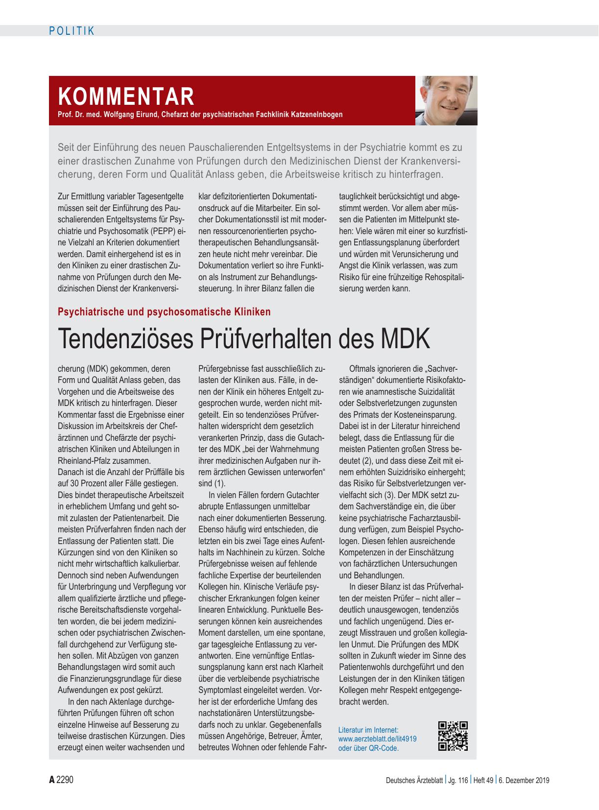 Vorschauseite 1: Psychiatrische und psychosomatische Kliniken: Tendenziöses Prüfverhalten des MDK