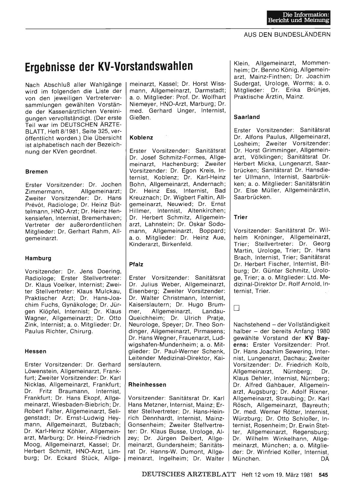 Vorschauseite 1: Ergebnisse der KV-Vorstandswahlen