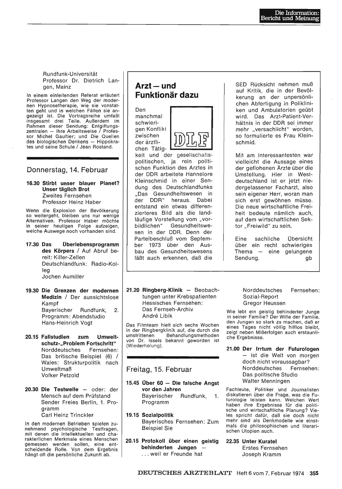 Vorschauseite 1: Arzt — und Funktionär dazu