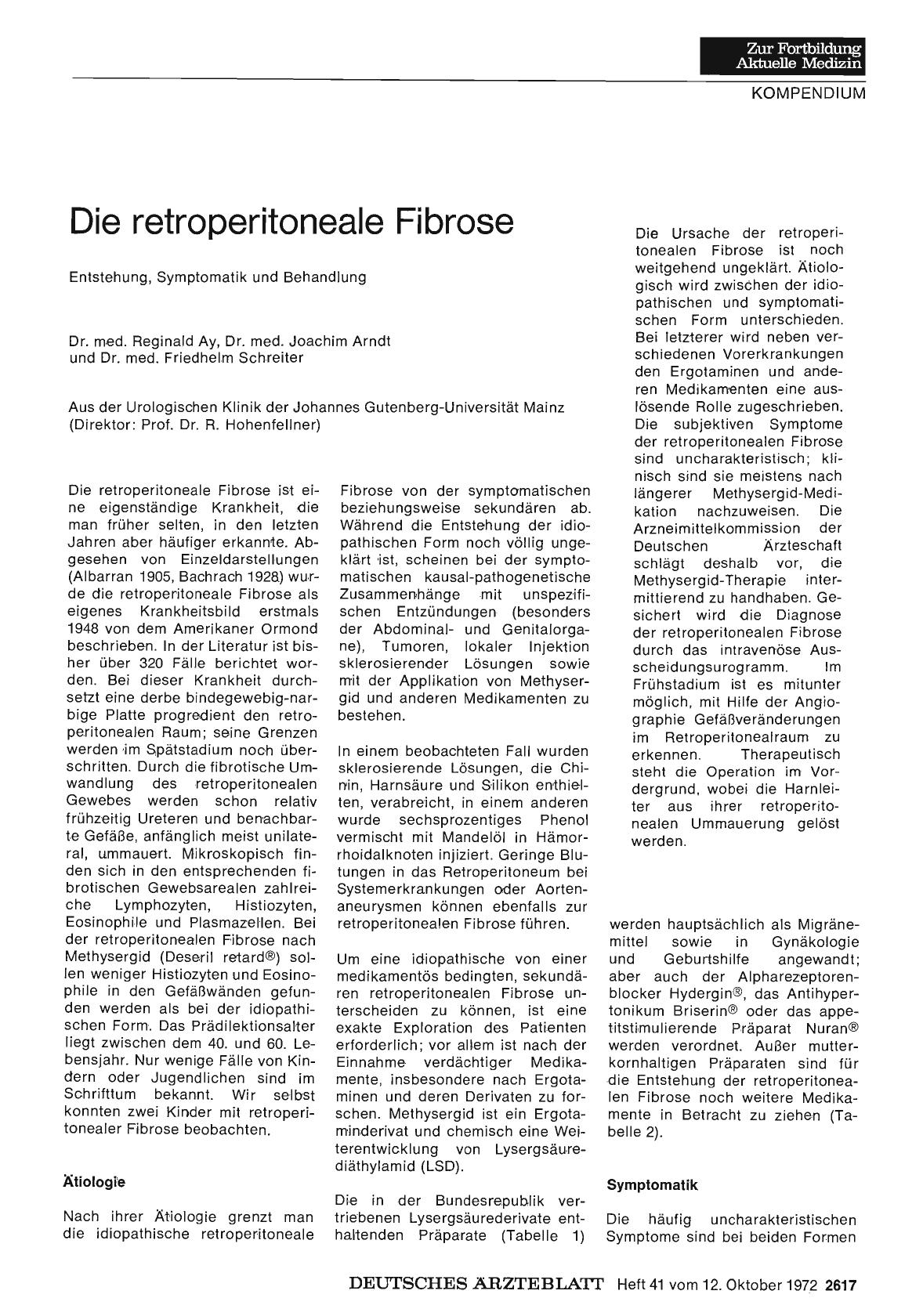 Vorschauseite 1: Die retroperitoneale Fibrose: Entstehung, Symptomatik und Behandlung