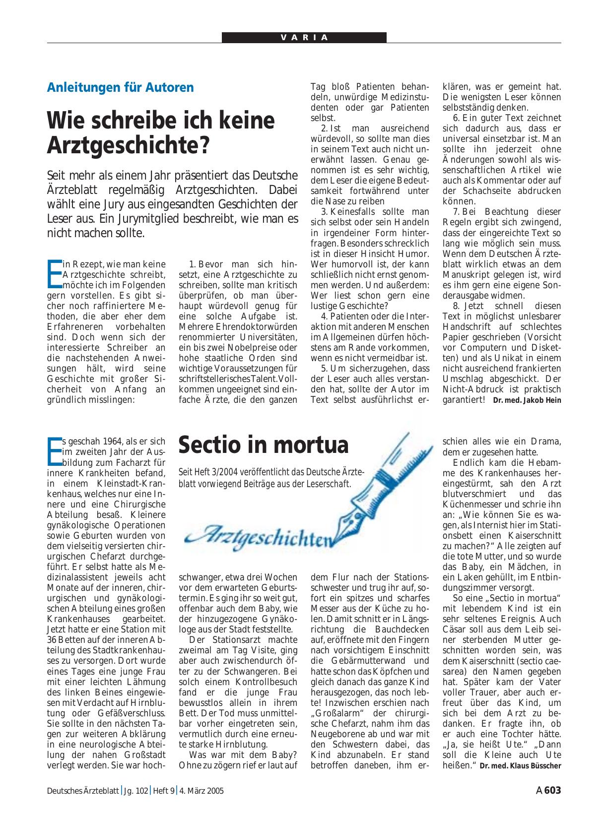 Vorschauseite 1: Arztgeschichten: Beiträge aus der Leserschaft. Sectio in mortua