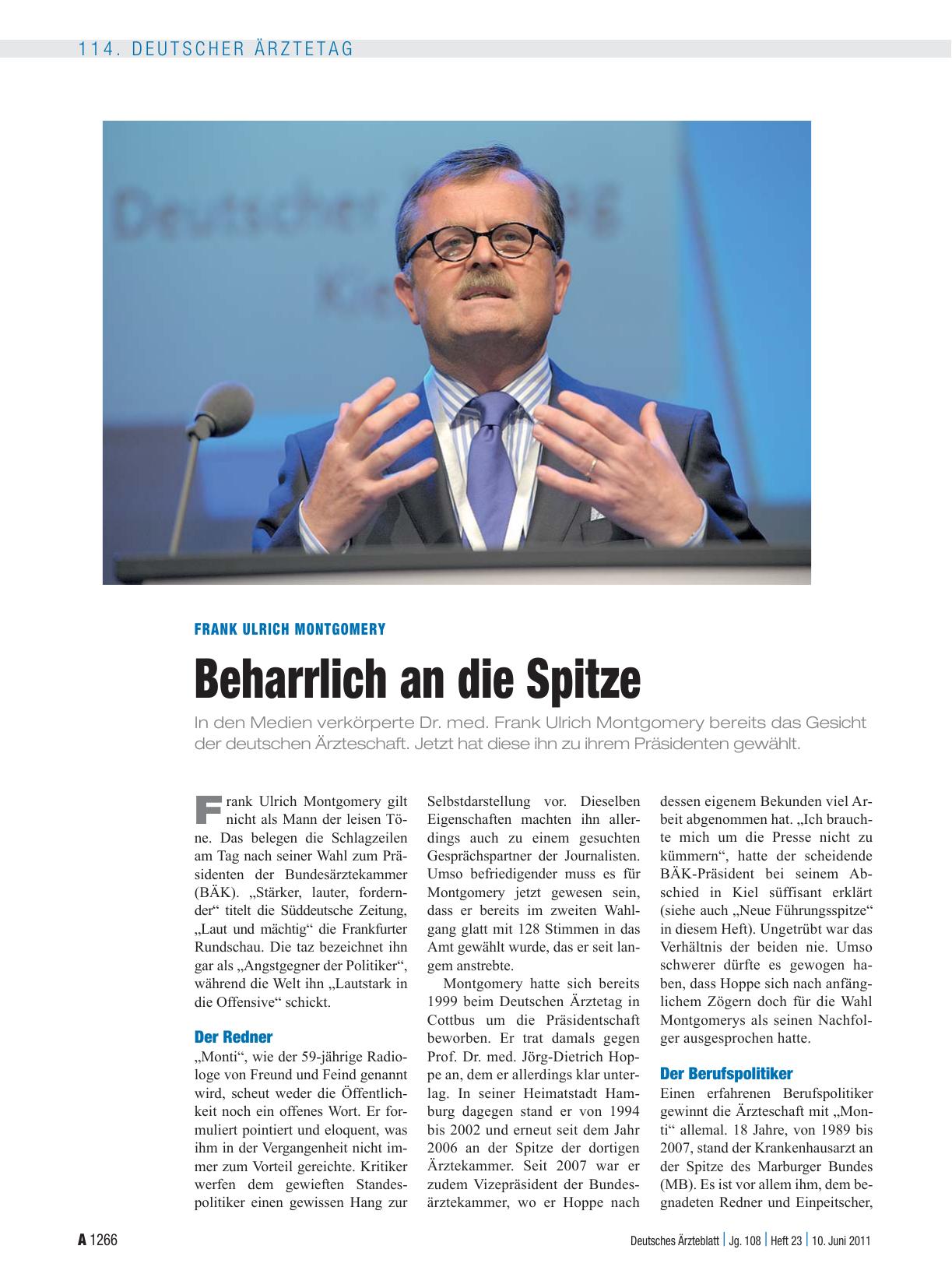 Vorschauseite 1: Frank Ulrich Montgomery: Beharrlich an die Spitze