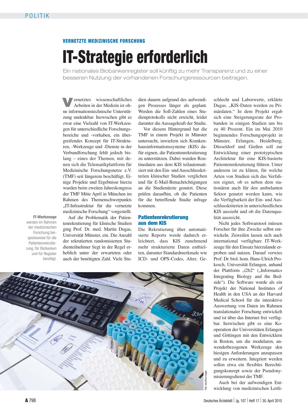 Vorschauseite 1: Vernetzte medizinische Forschung: IT-Strategie erforderlich