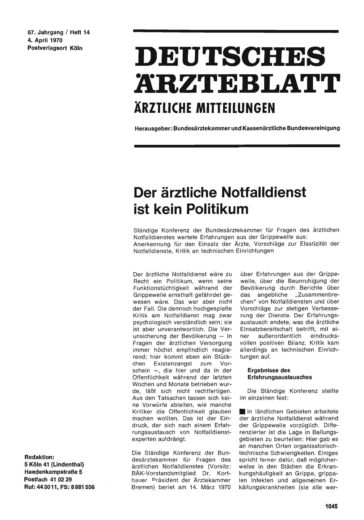 Vorschauseite 1: Der ärztliche Notfalldienst ist kein Politikum