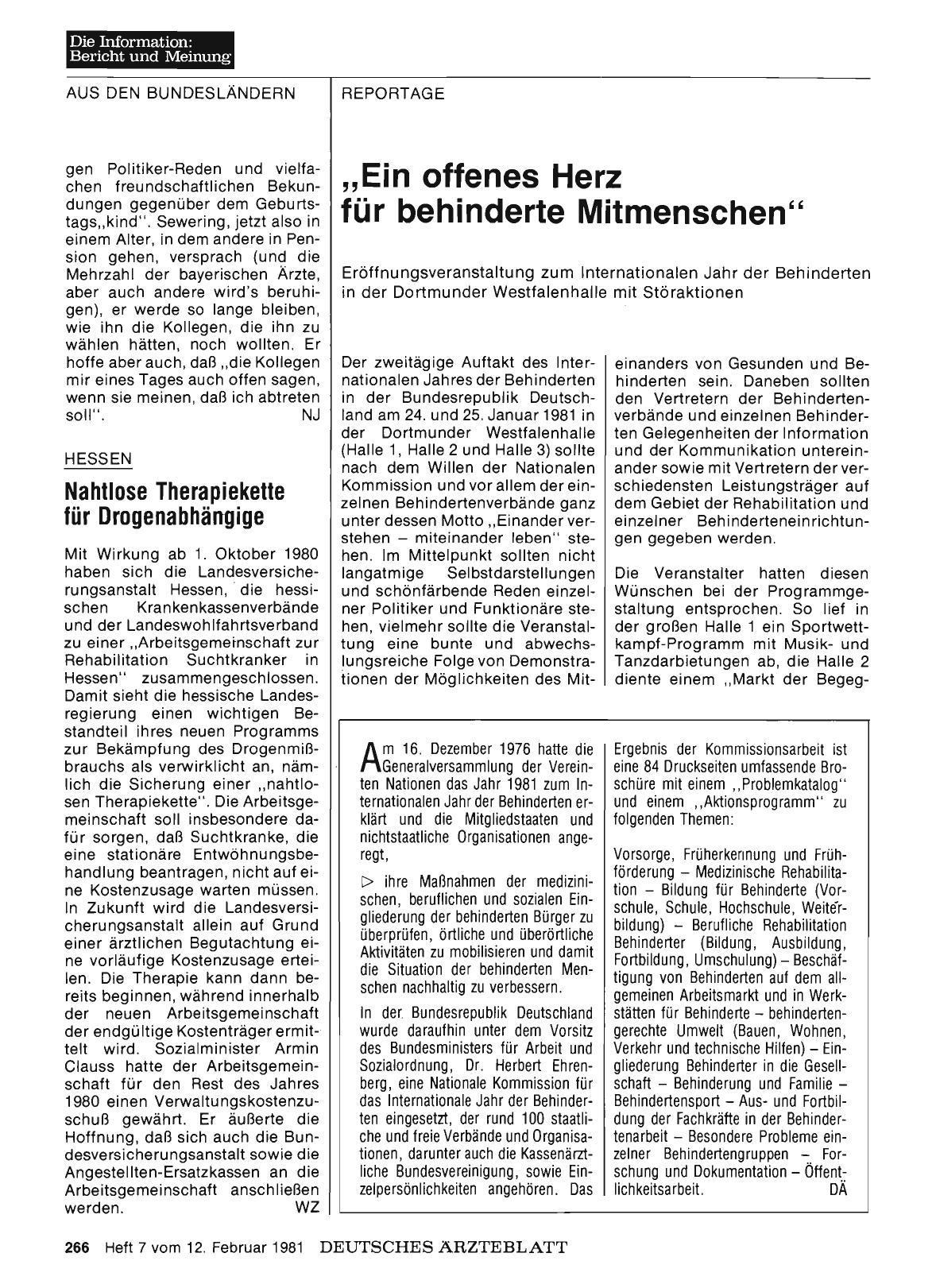 Vorschauseite 1: „Ein offenes Herz für behinderte Mitmenschen"