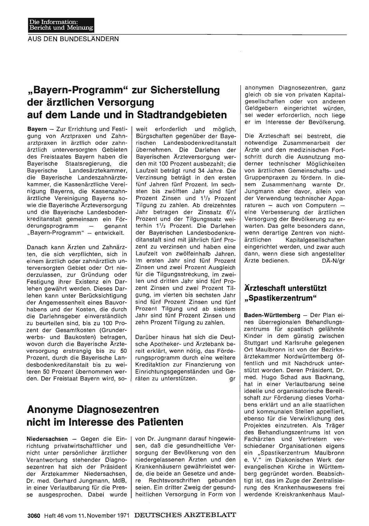 Vorschauseite 1: Ärzteschaft unterstützt „Spastikerzentrum"