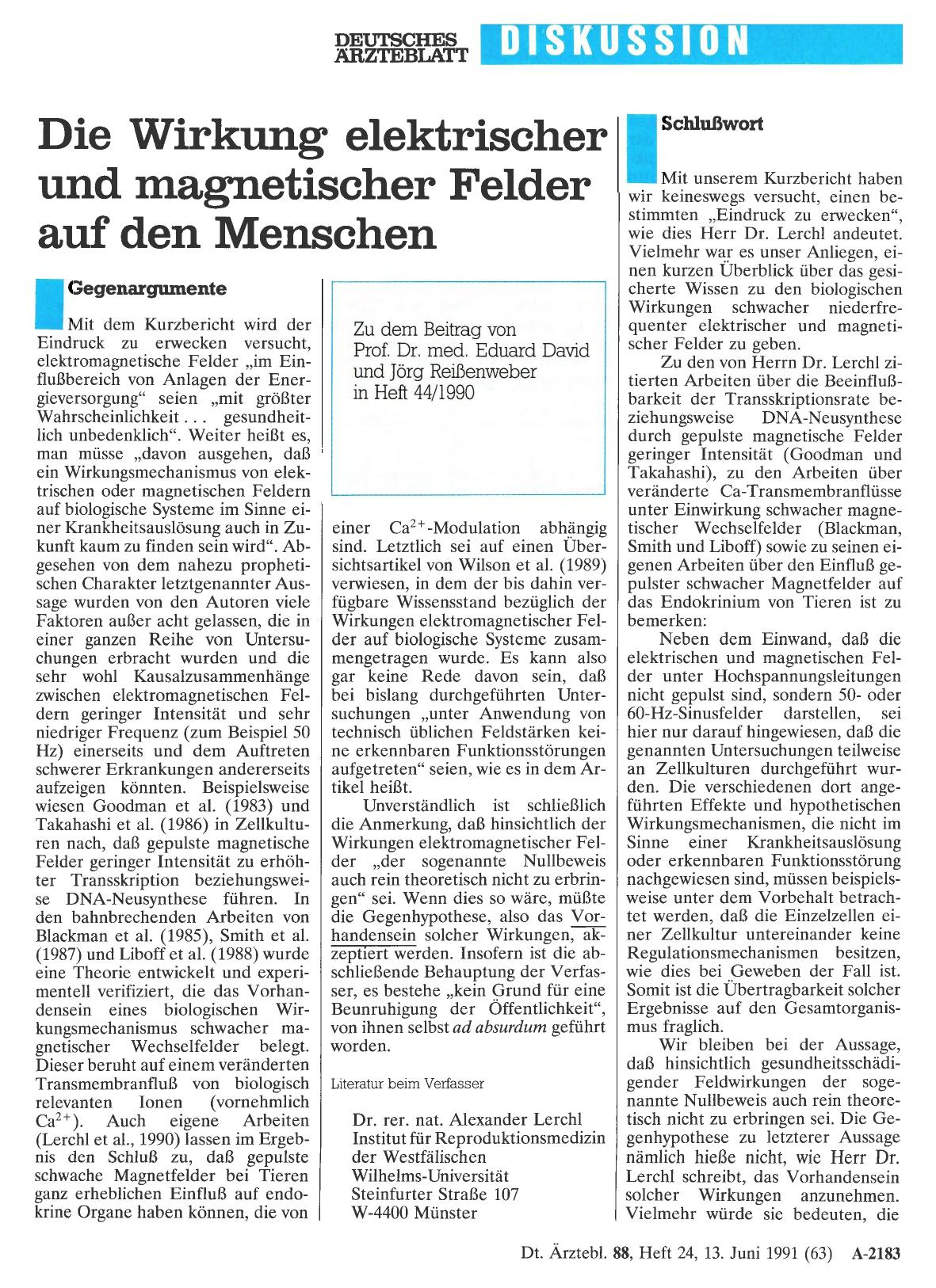 Vorschauseite 1: Die Wirkung elektrischer und magnetischer Felder auf den Menschen: Gegenargumente