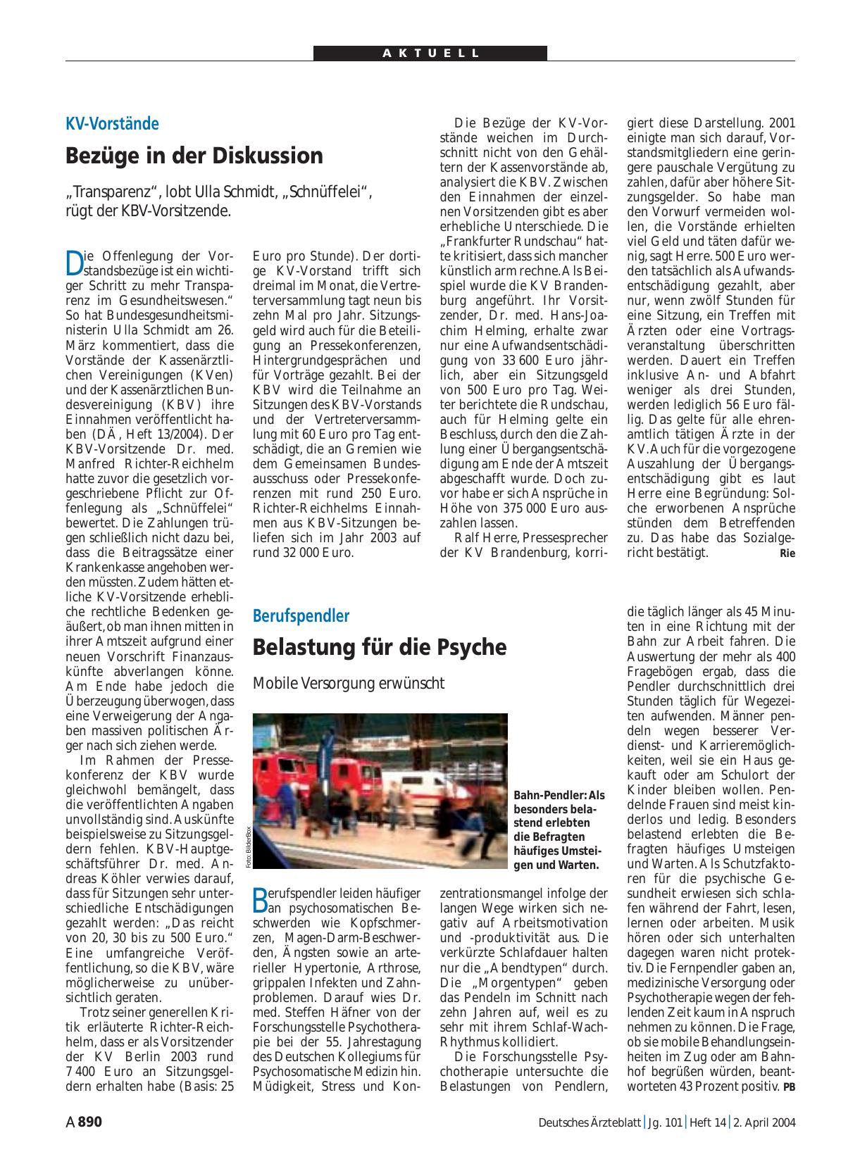 Vorschauseite 1: KV-Vorstände: Bezüge in der Diskussion