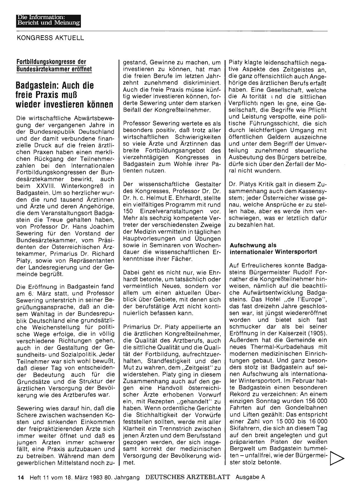 Vorschauseite 1: Badgastein: Auch die freie Praxis muß wieder investieren können