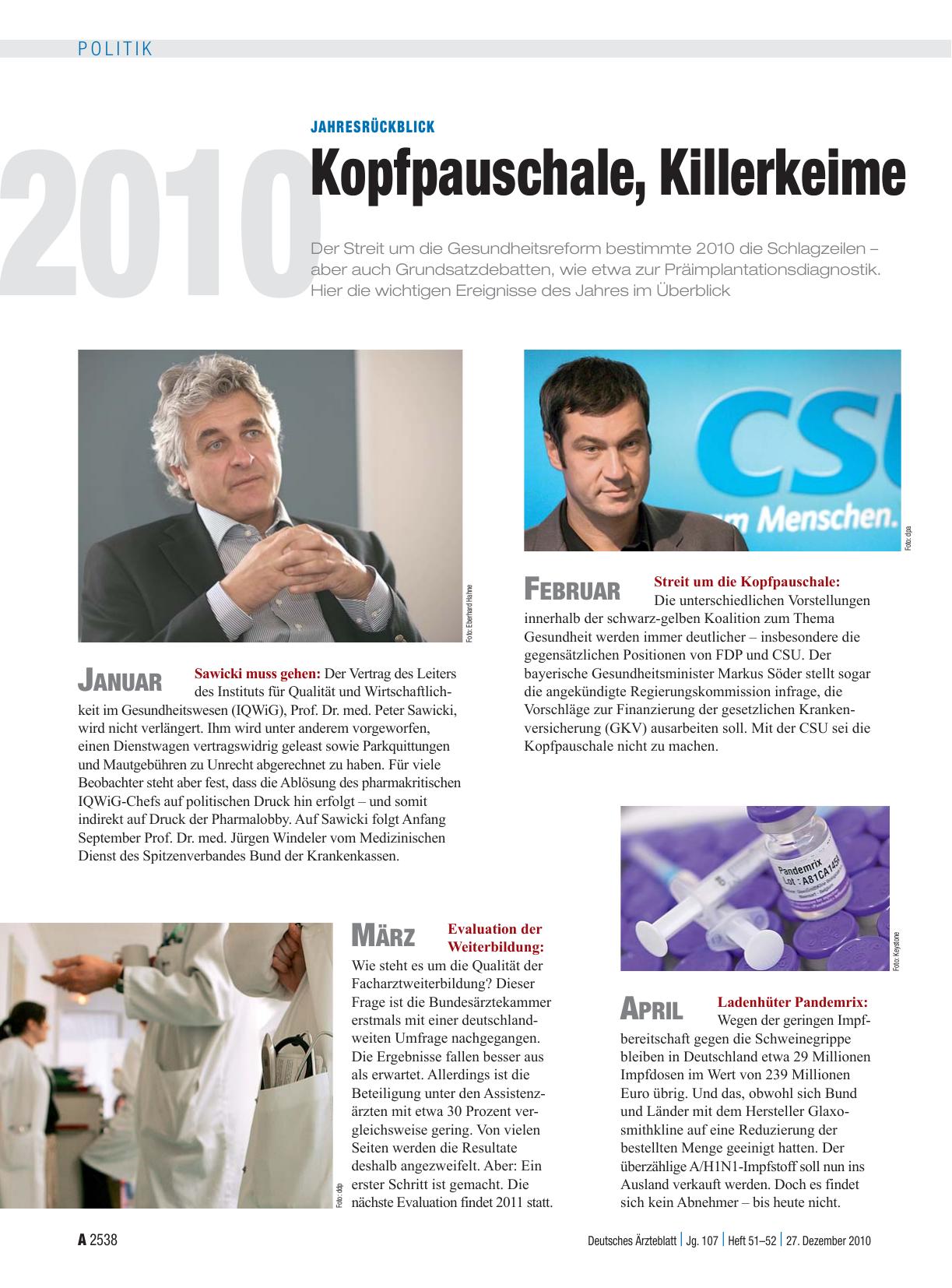 Vorschauseite 1: Jahresrückblick: Kopfpauschale, Killerkeime und Kodierrichtlinien 2010