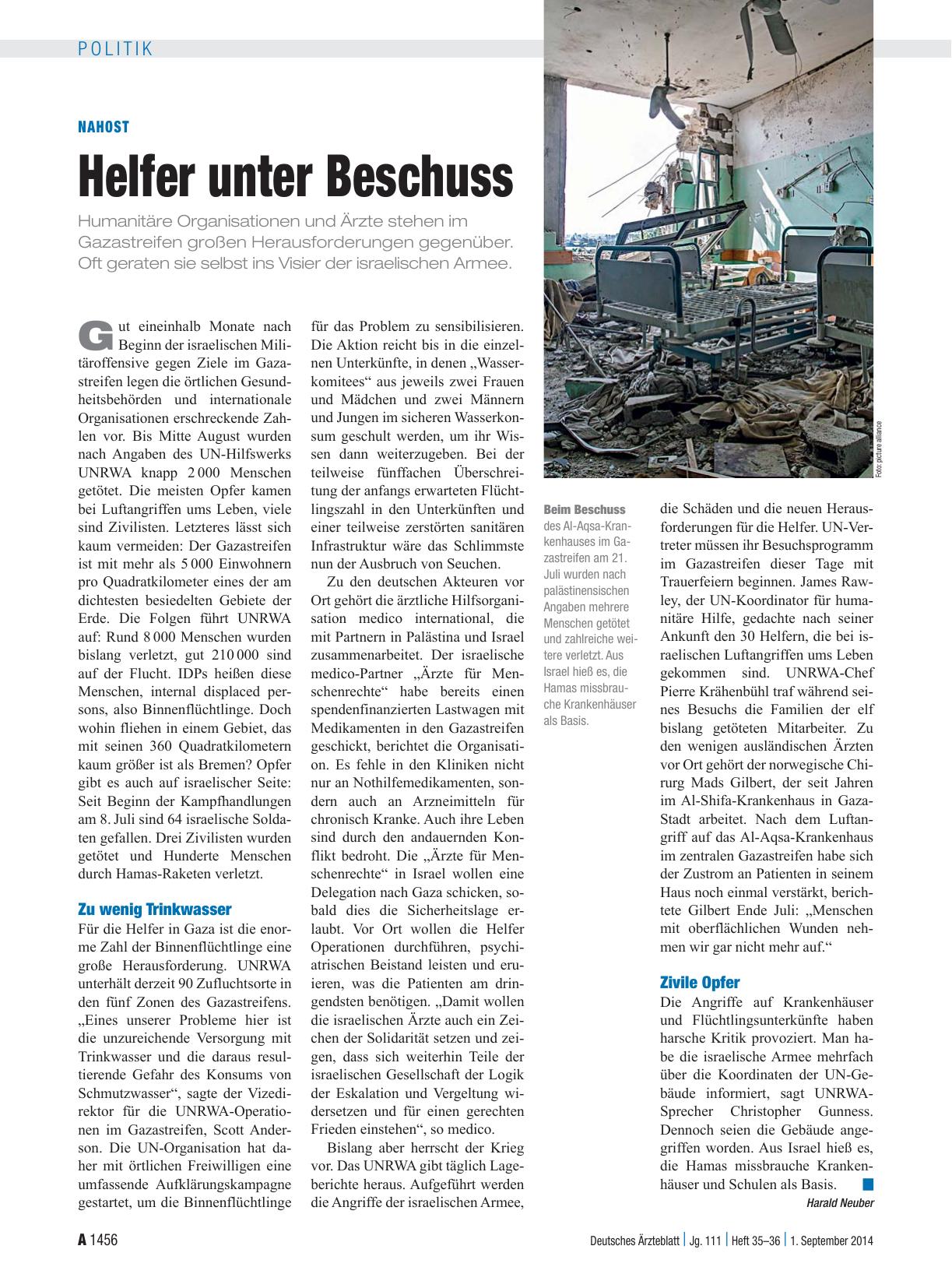 Vorschauseite 1: Nahost: Helfer unter Beschuss