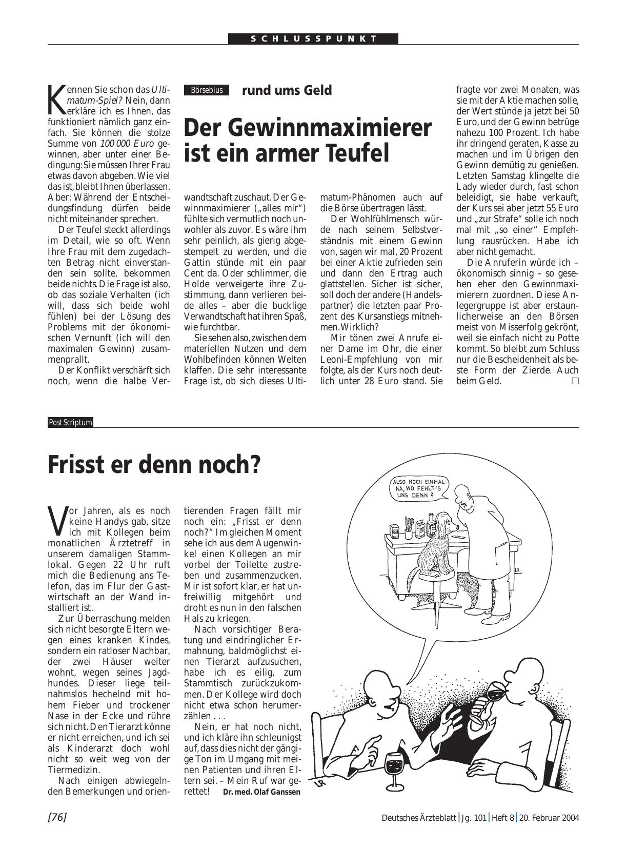 Vorschauseite 1: rund ums Geld: Der Gewinnmaximierer ist ein armer Teufel
