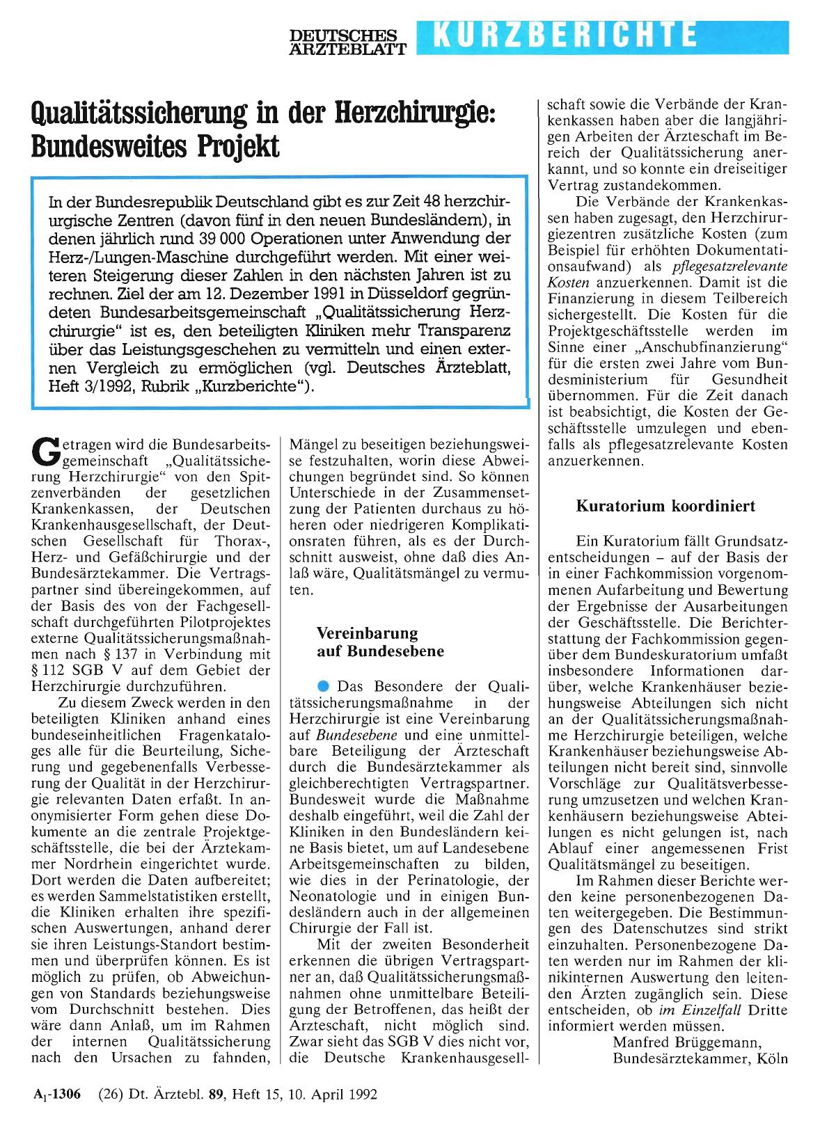 Vorschauseite 1: Qualitätssicherung in der Herzchirurgie: Bundesweites Projekt