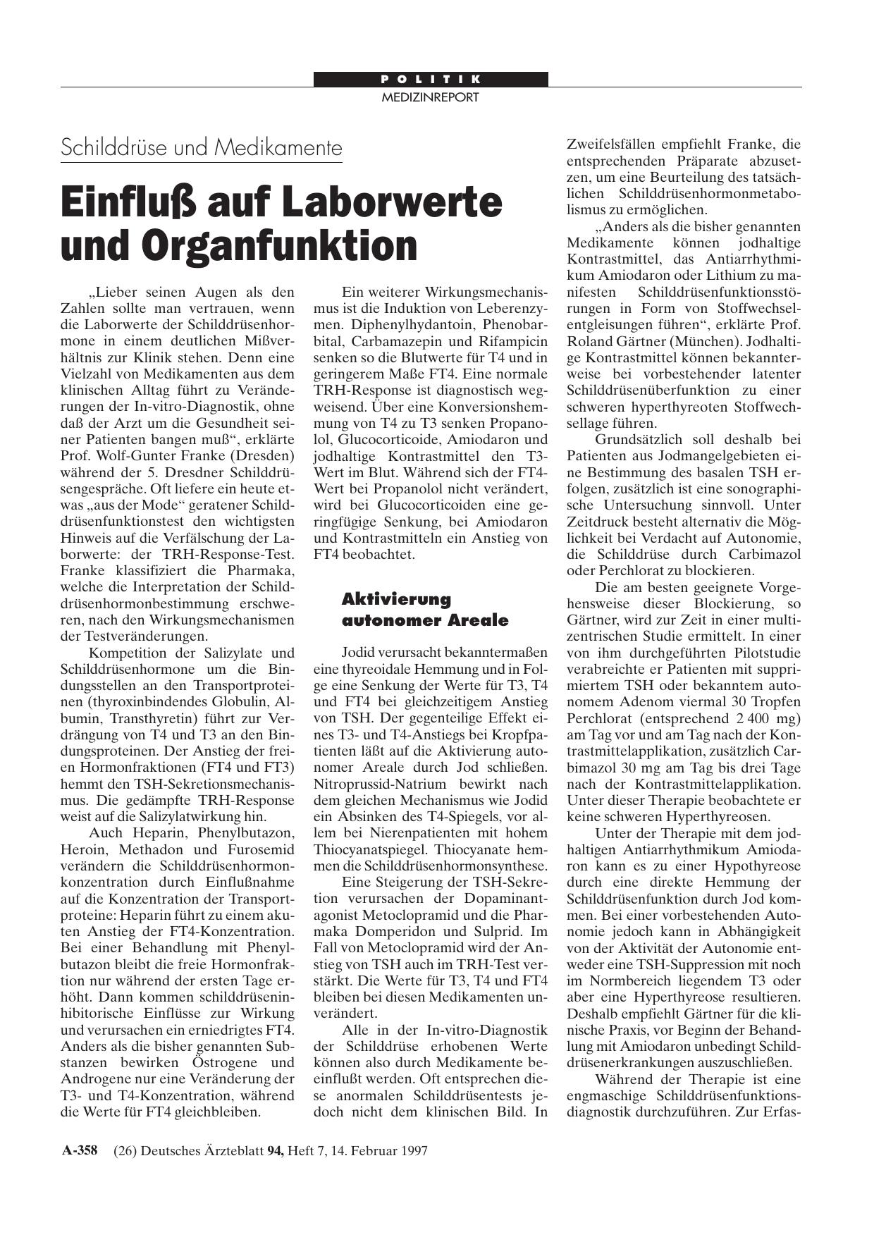 Vorschauseite 1: Schilddrüse und Medikamente: Einfluß auf Laborwerte und Organfunktion