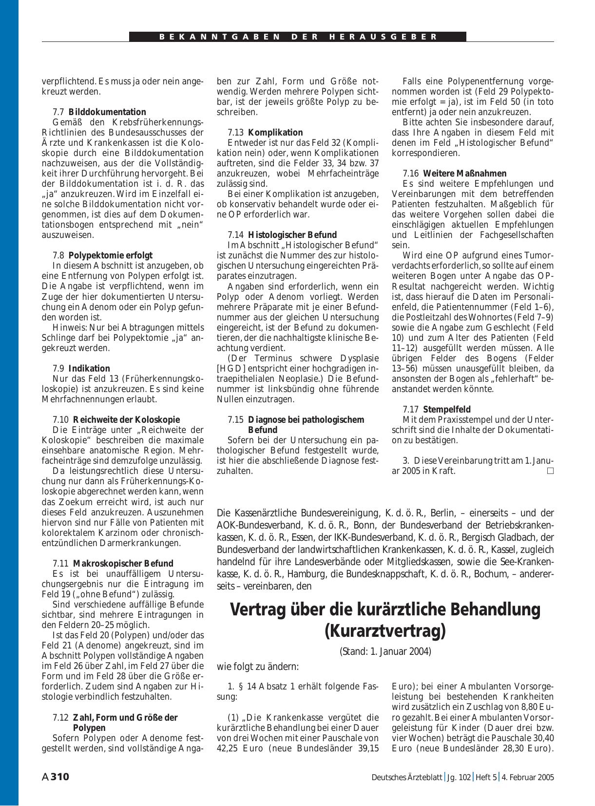 Vorschauseite 1: Vertrag über die kurärztliche Behandlung (Kurarztvertrag) (Stand: 1. Januar 2004)