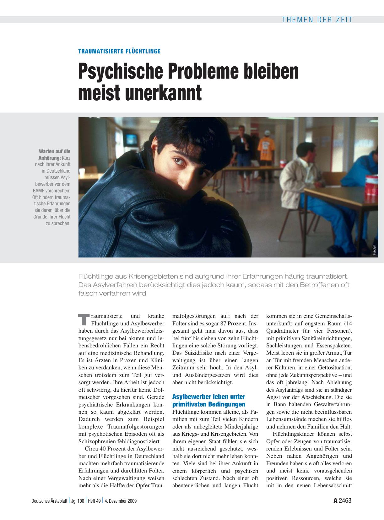 Vorschauseite 1: Traumatisierte Flüchtlinge: Psychische Probleme bleiben meist unerkannt