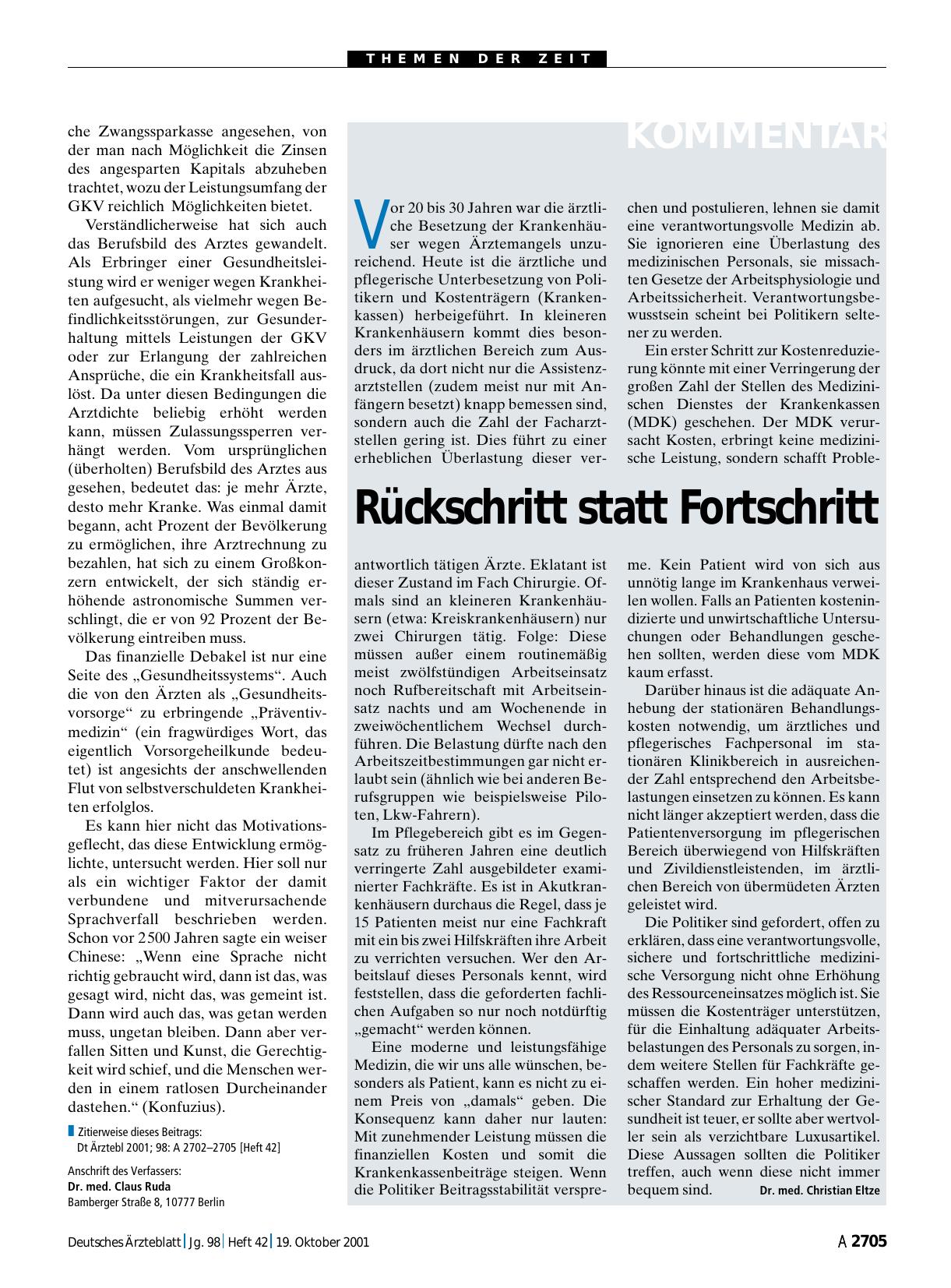 Vorschauseite 1: Rückschritt statt Fortschritt