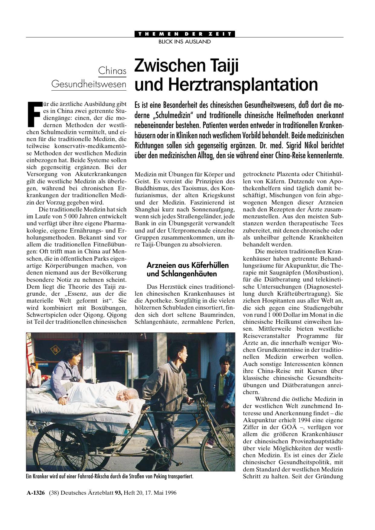 Vorschauseite 1: Chinas Gesundheitswesen: Zwischen Taiji und Herztransplantation